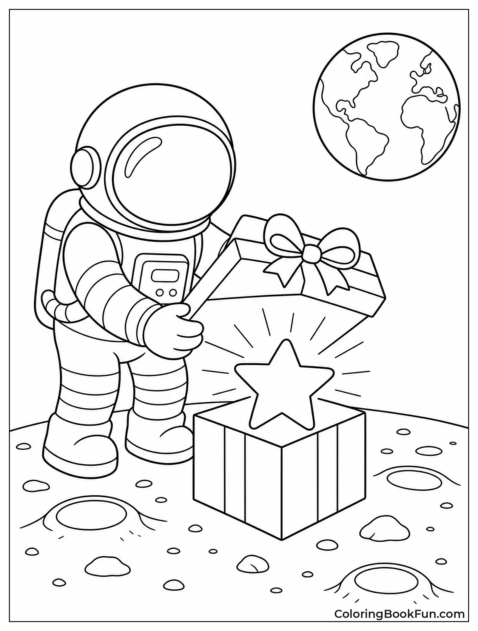 Astronaut Opening a Gift on Moon
