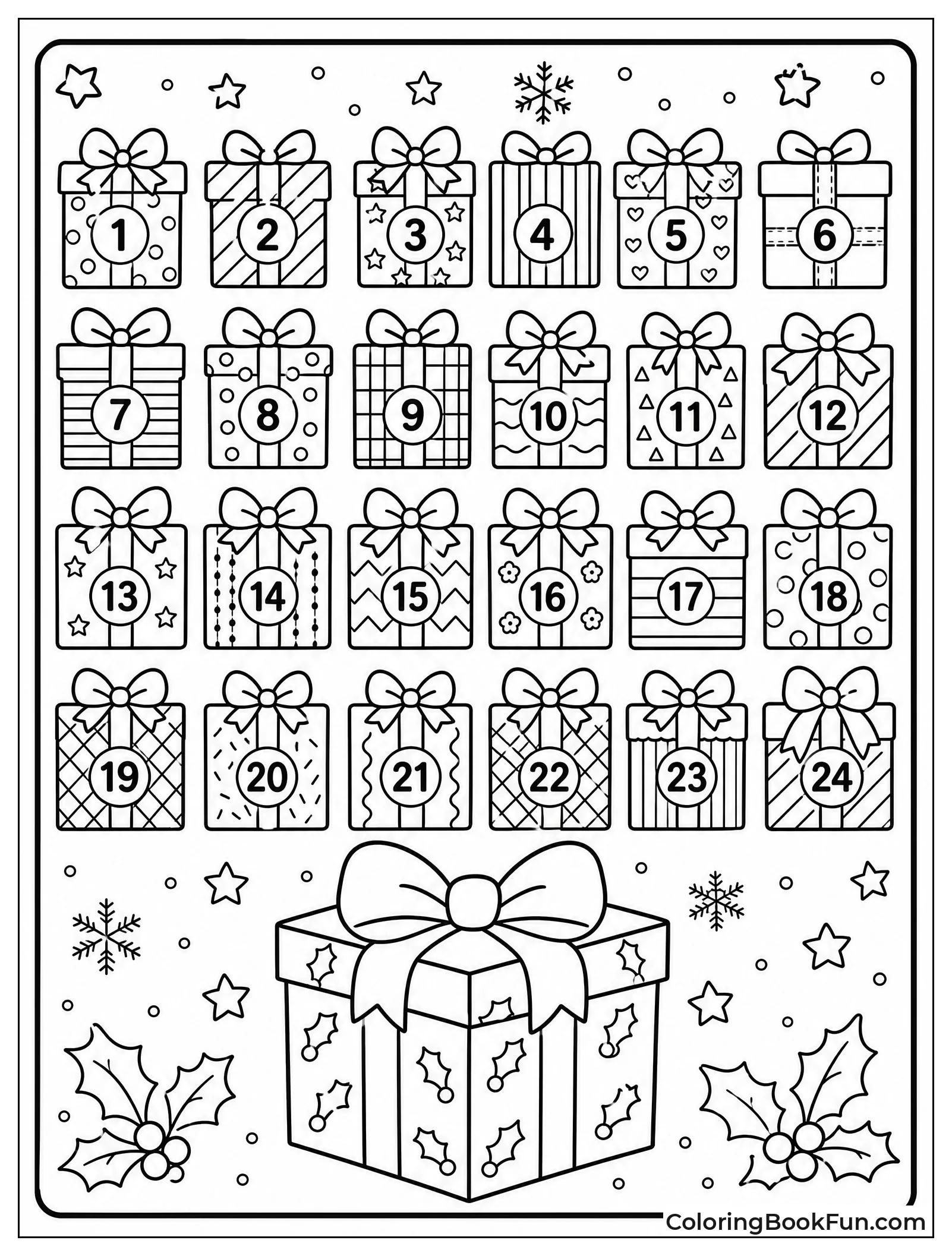 Grid of Numbered Gift Boxes
