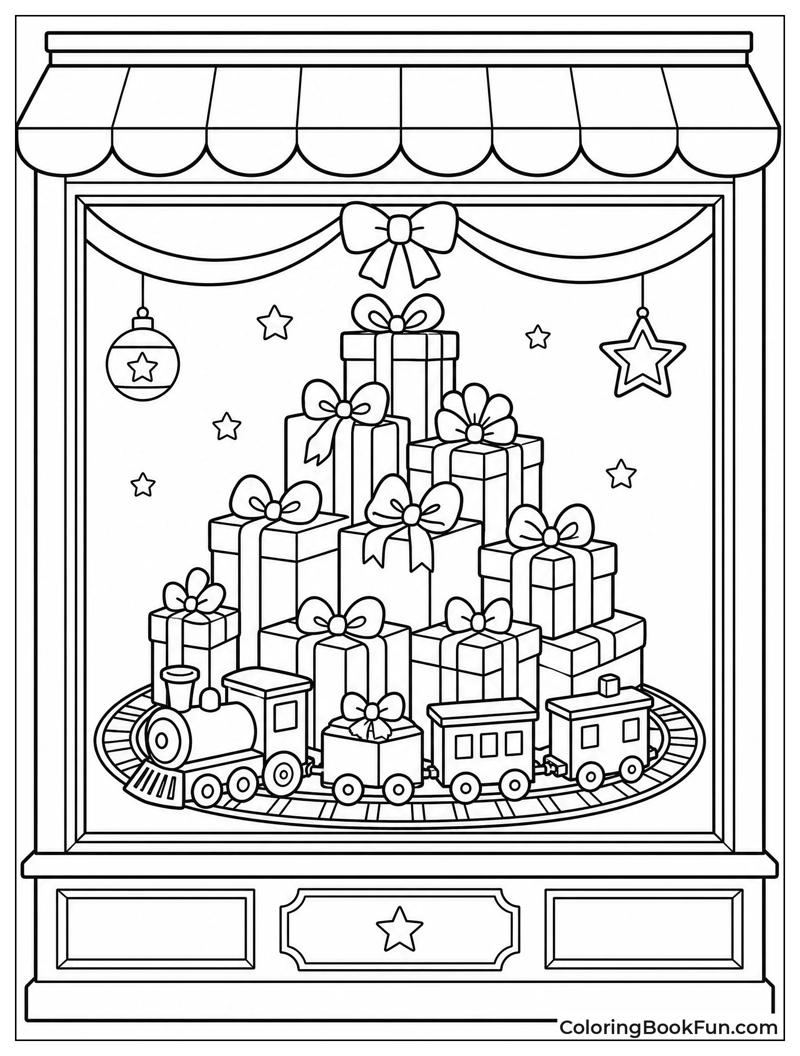 Train Circling Presents in Window