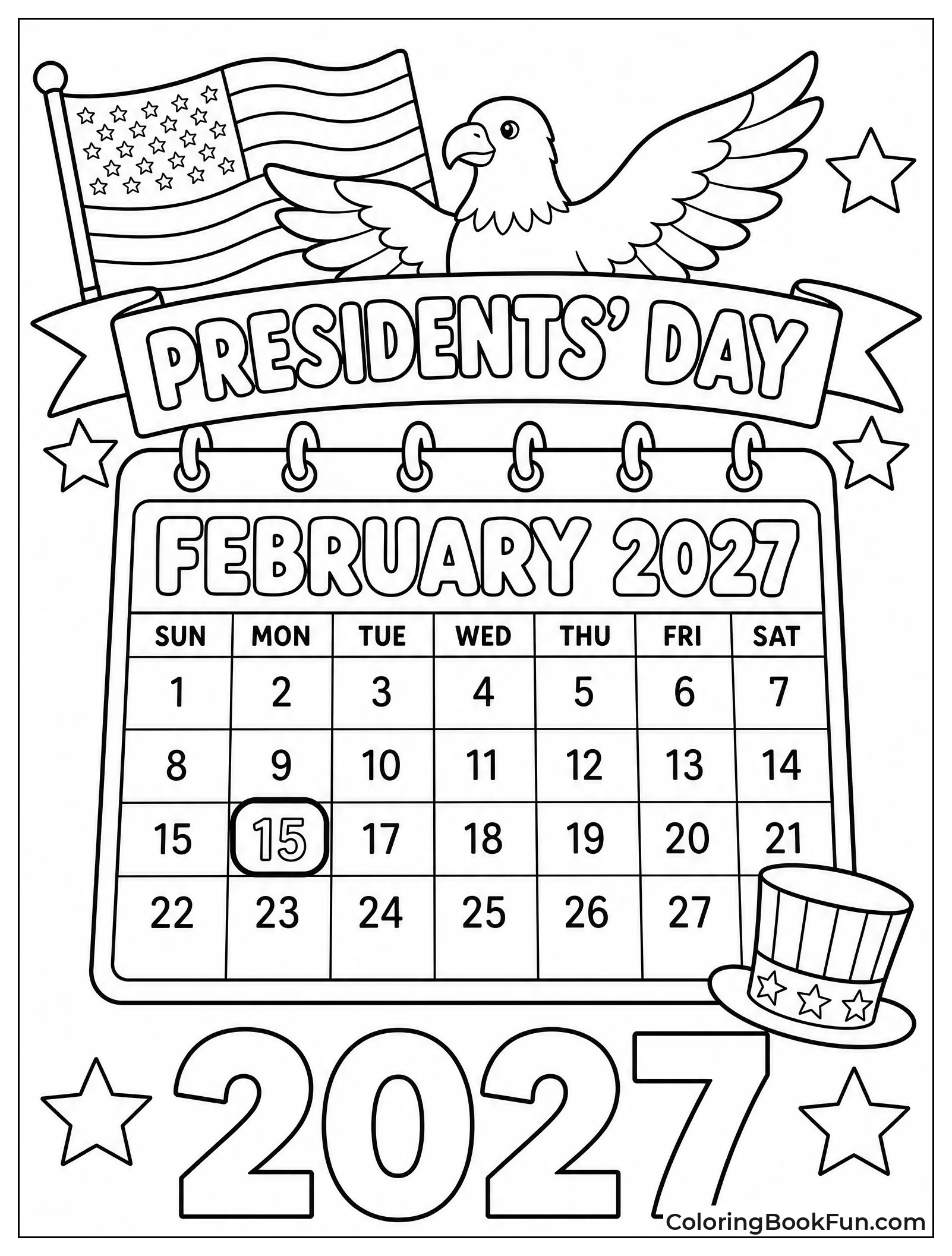February Calendar with Presidents Day Marked