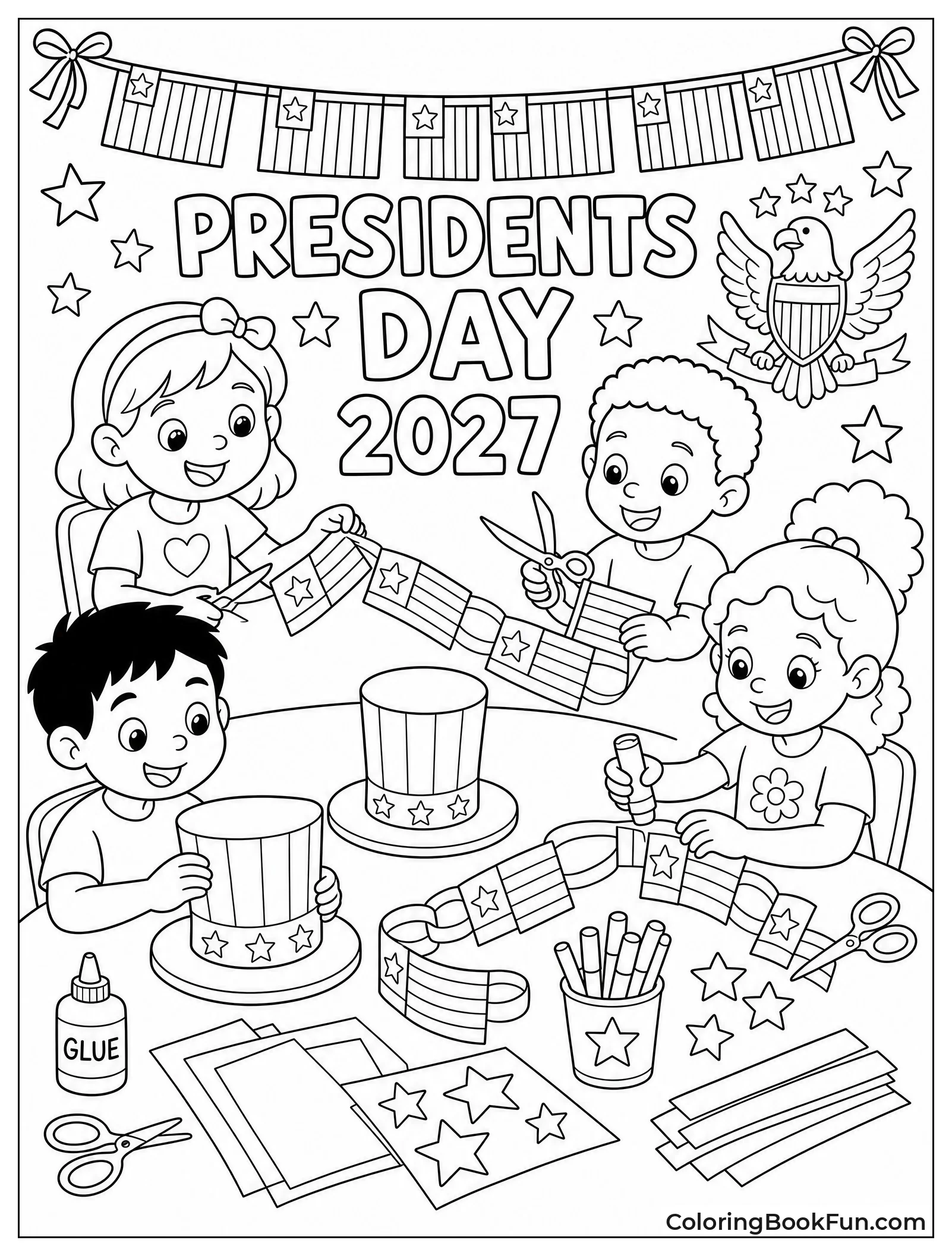 Kids Making Paper Flags and Hats