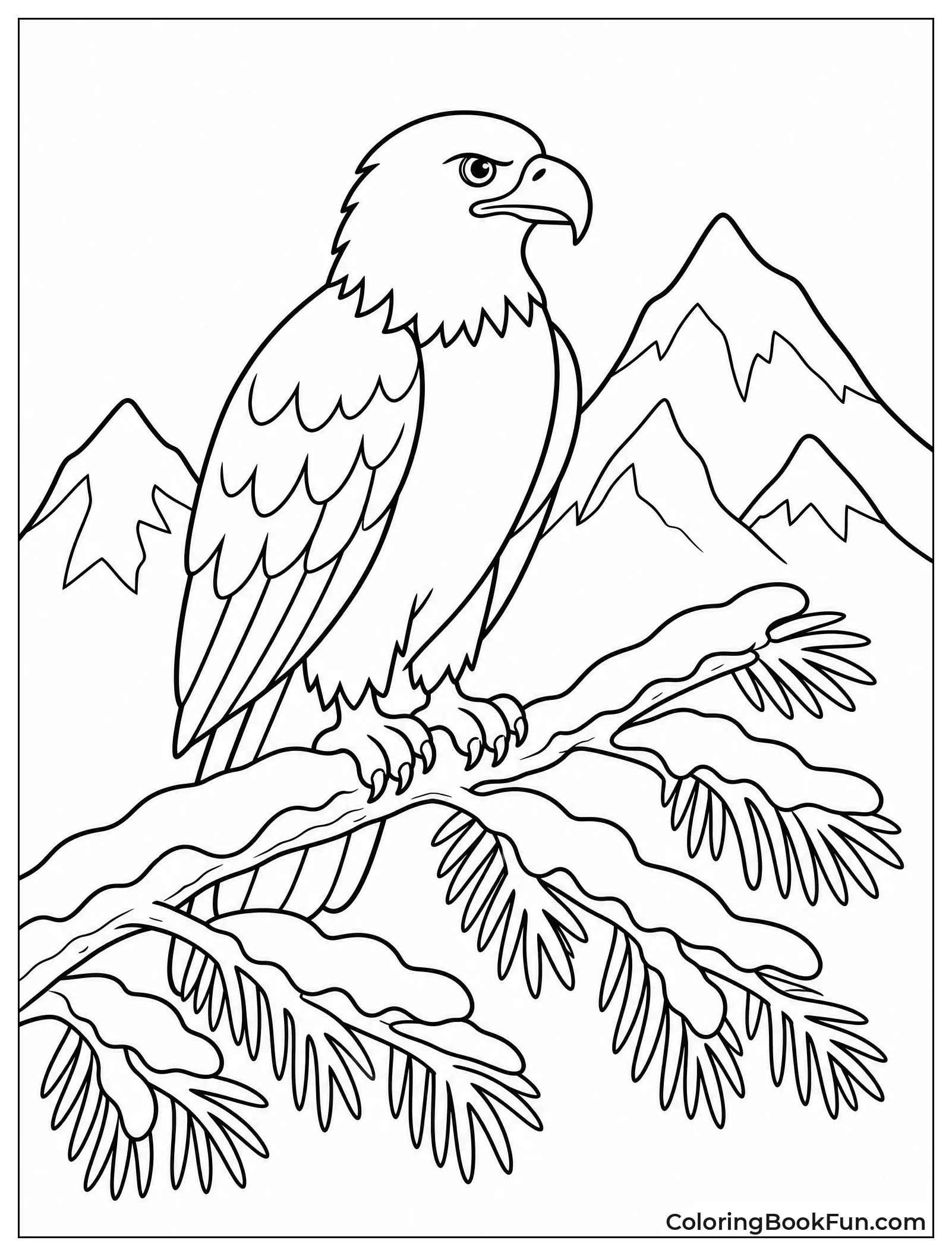 Eagle Perched on Snowy Branch