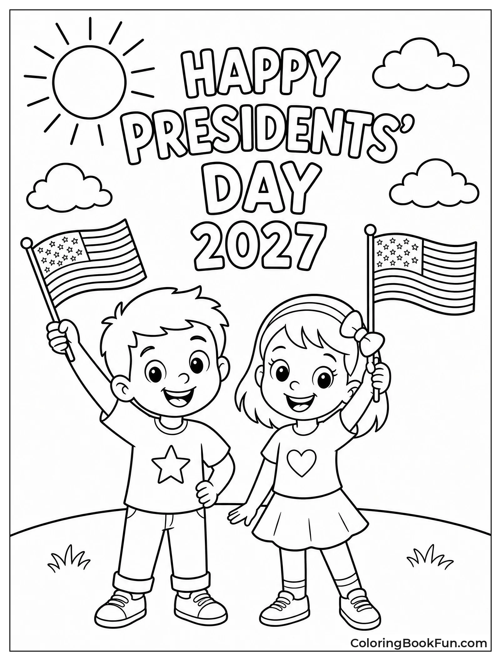 Children Waving Flags on Sunny Day