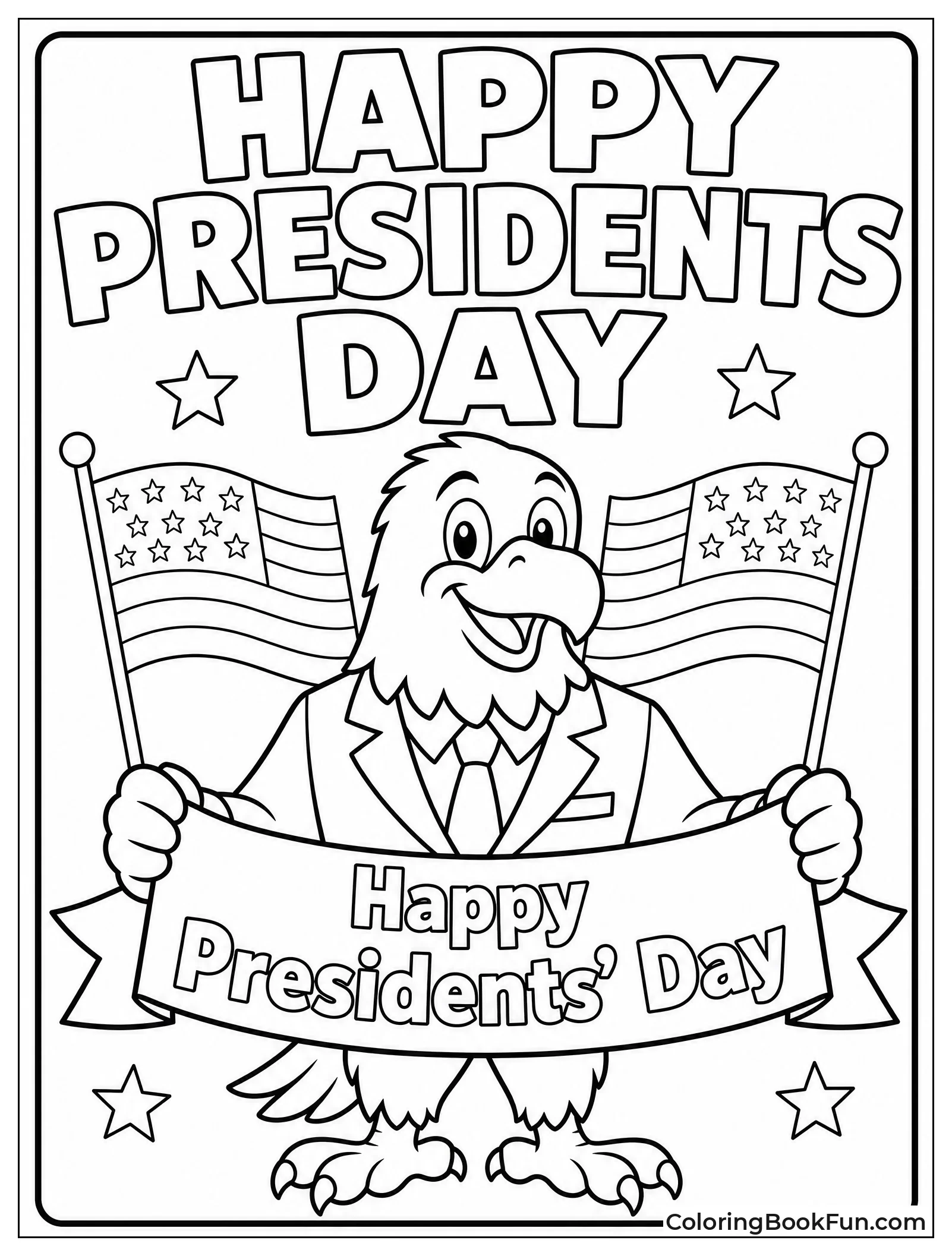Cartoon Eagle Holding Presidents Day Banner