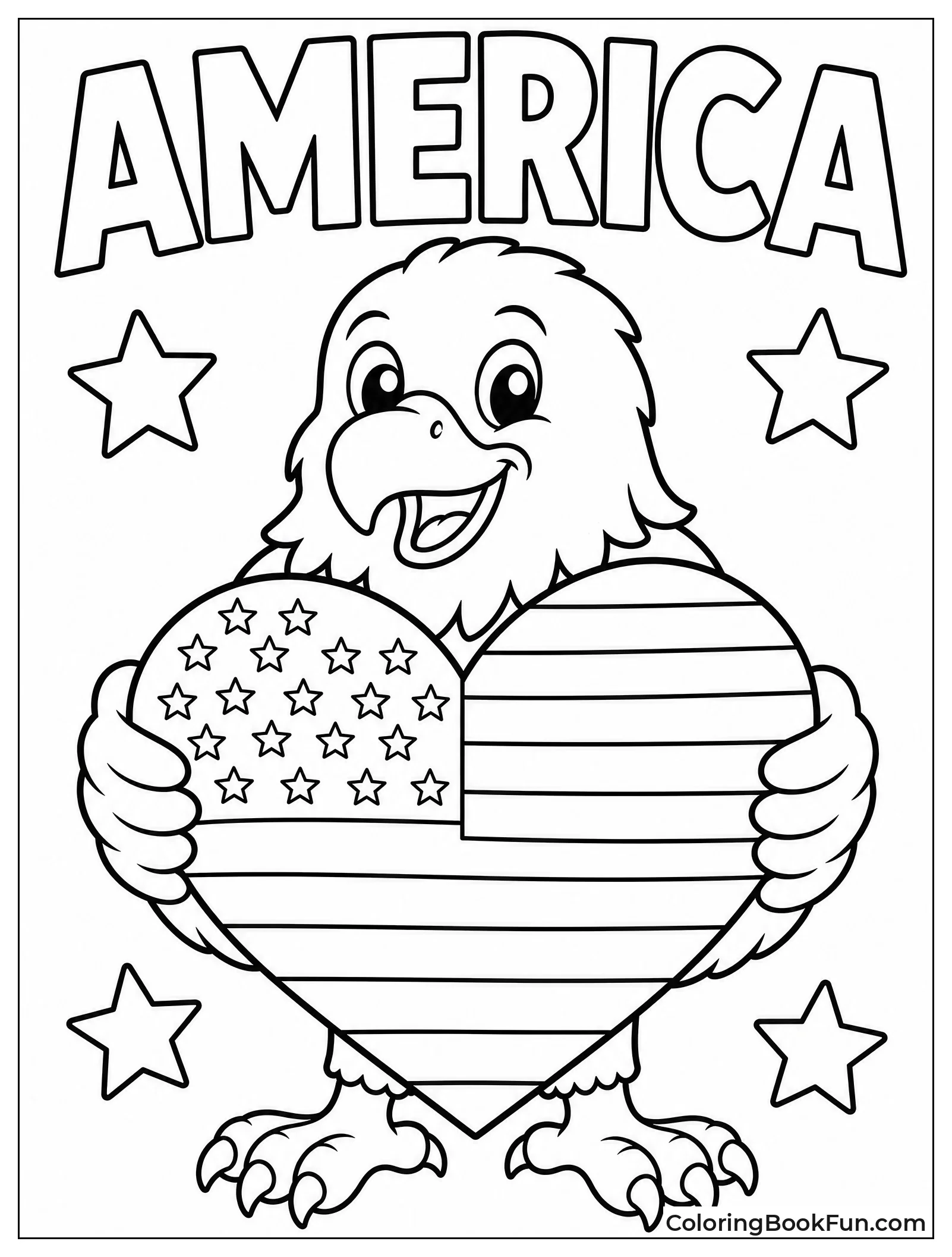 Eagle Holding Heart with Flag
