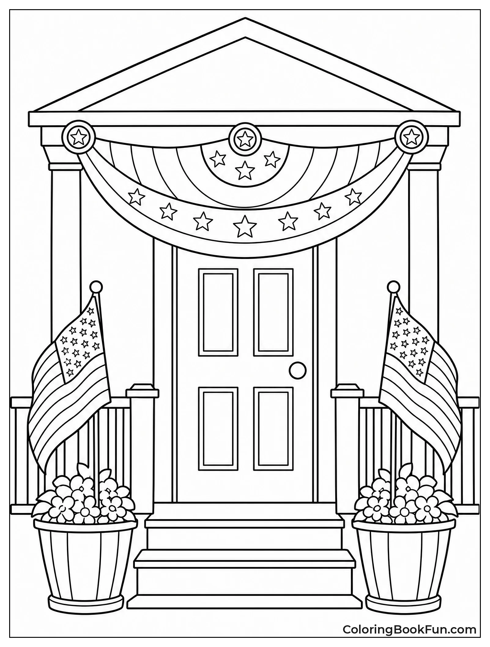 Porch Draped in Patriotic Bunting
