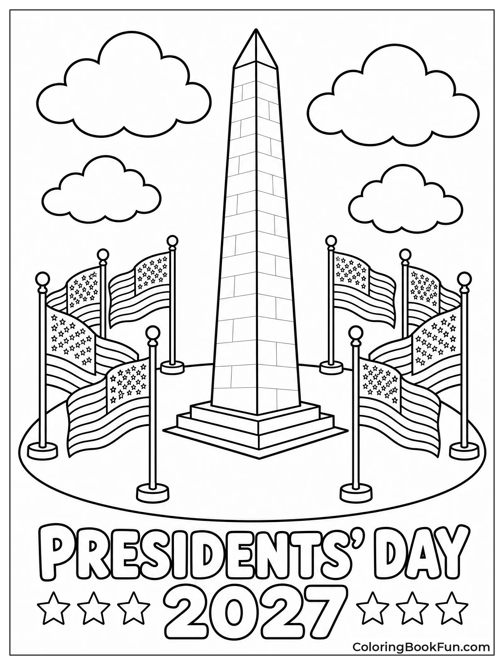 Tall Monument Ringed by Flags