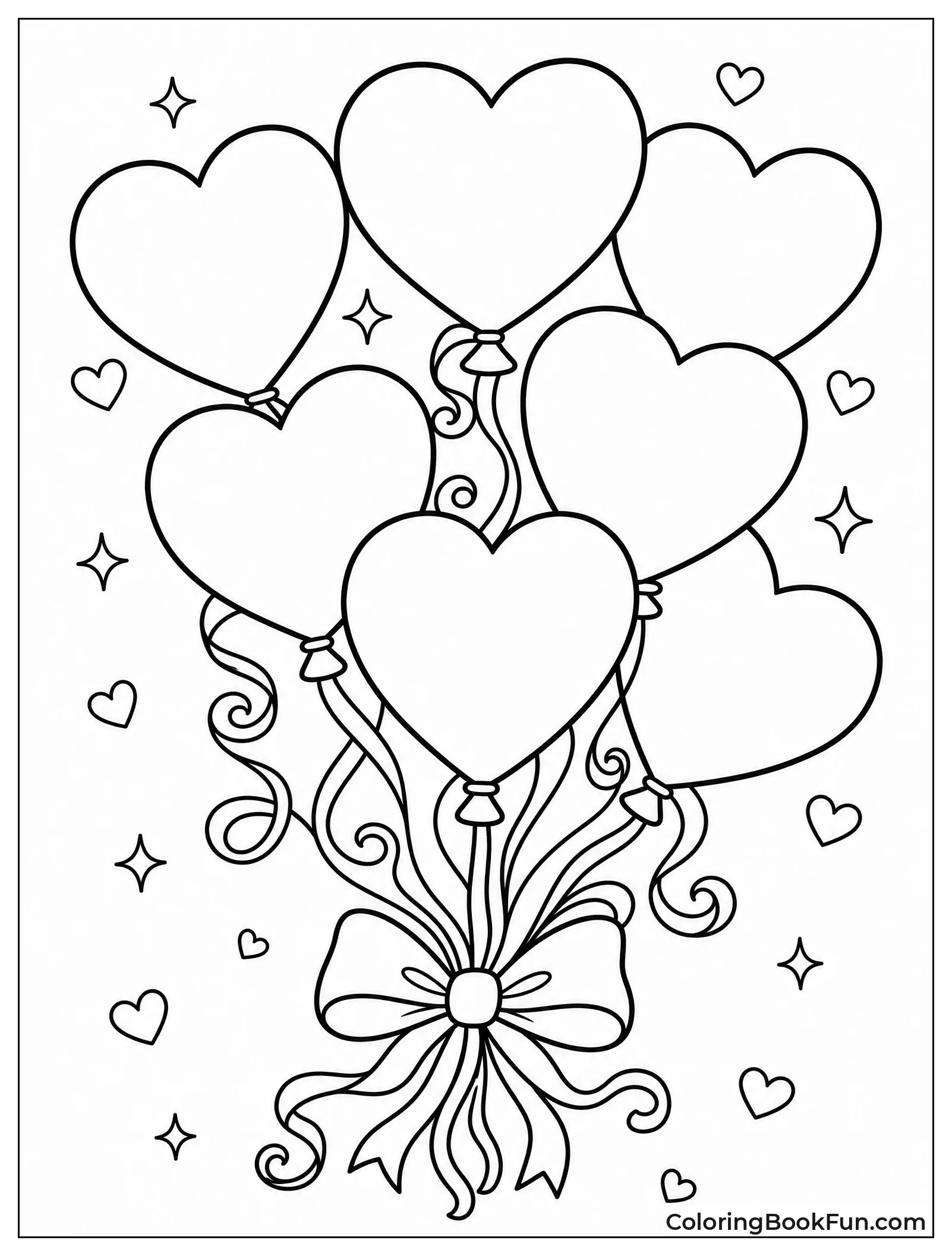 Heart Balloons Floating with Ribbons