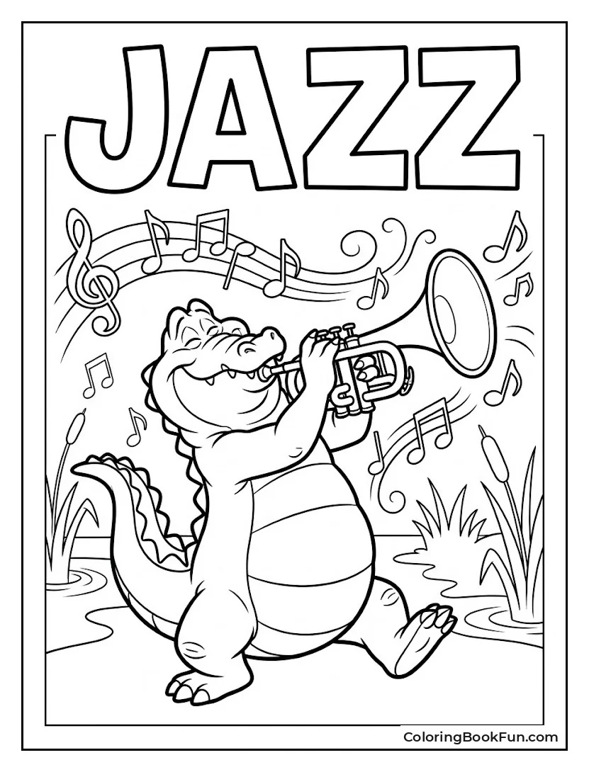 Alligator Playing Trumpet with Music