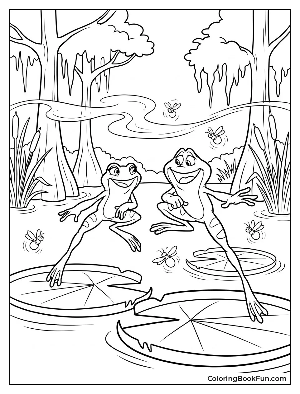 Frogs Hopping Through Misty Swamp