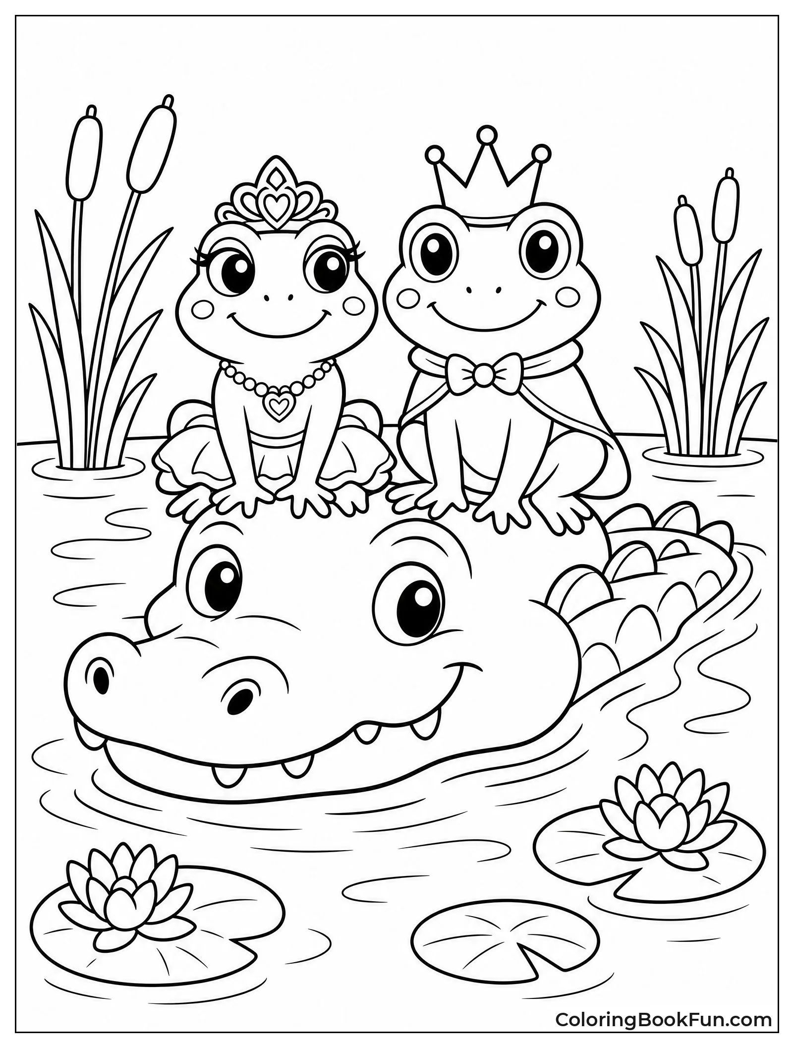 Frogs Riding on Alligator Head