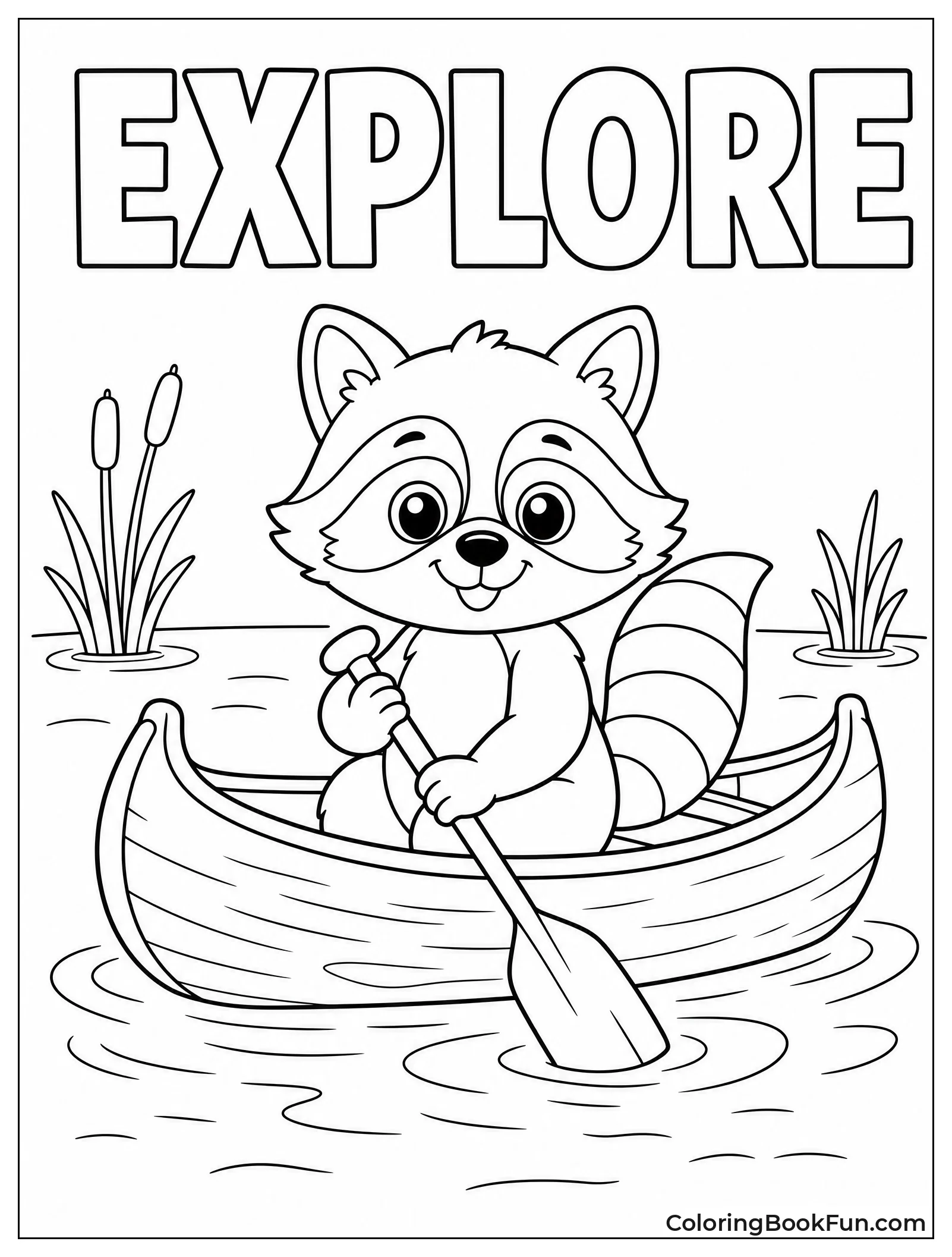 Raccoon Exploring in Canoe