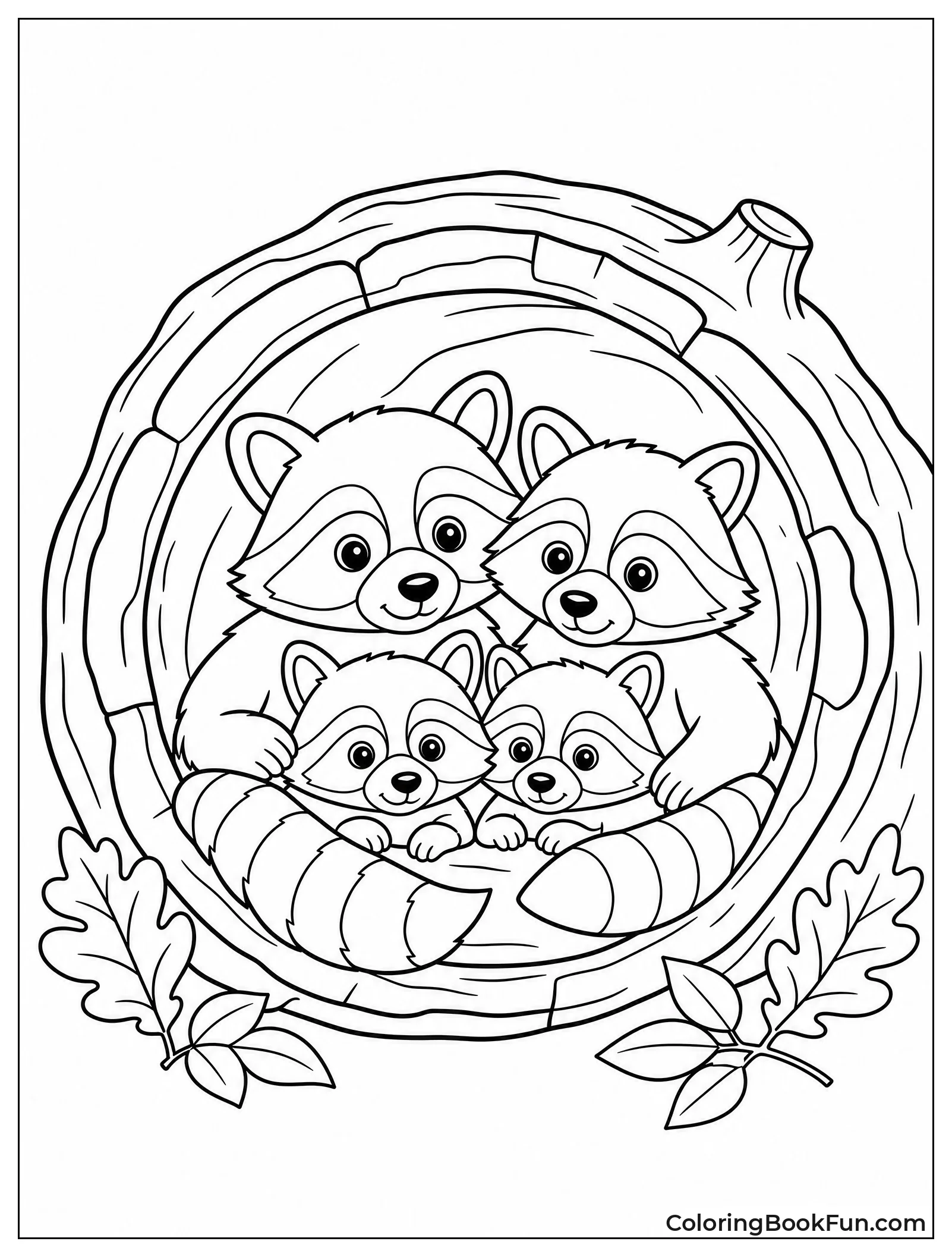 Family of Raccoons in Den