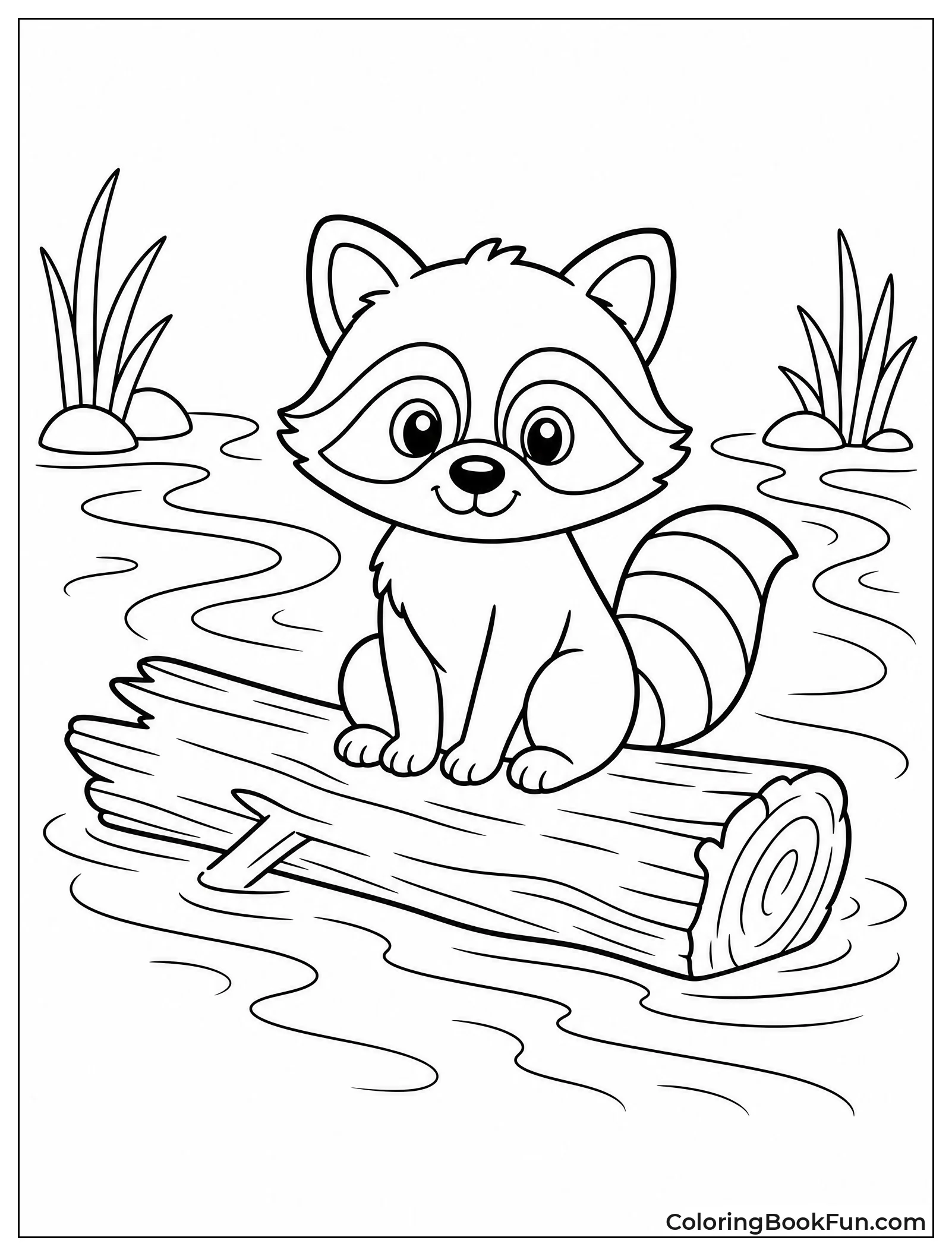 Raccoon Floating on a Log