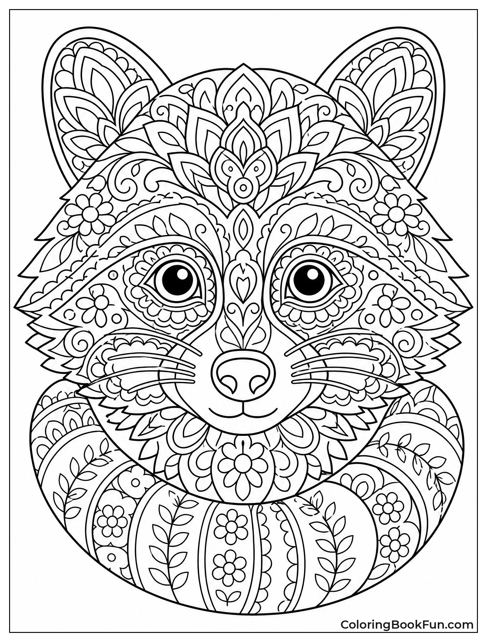 Raccoon Face Filled with Mandalas