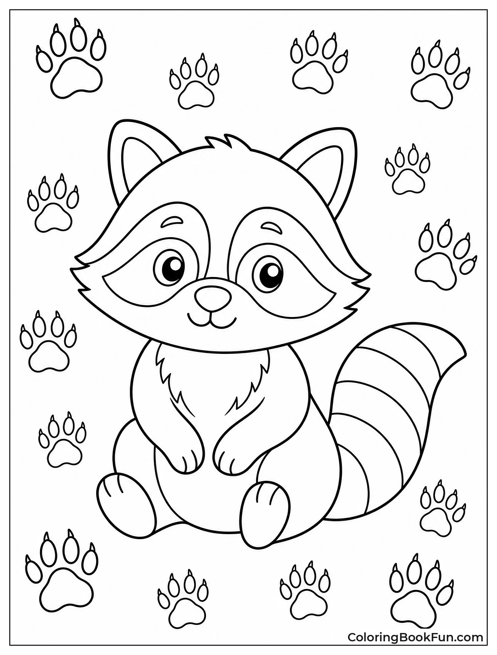 Raccoon Surrounded by Paw Prints