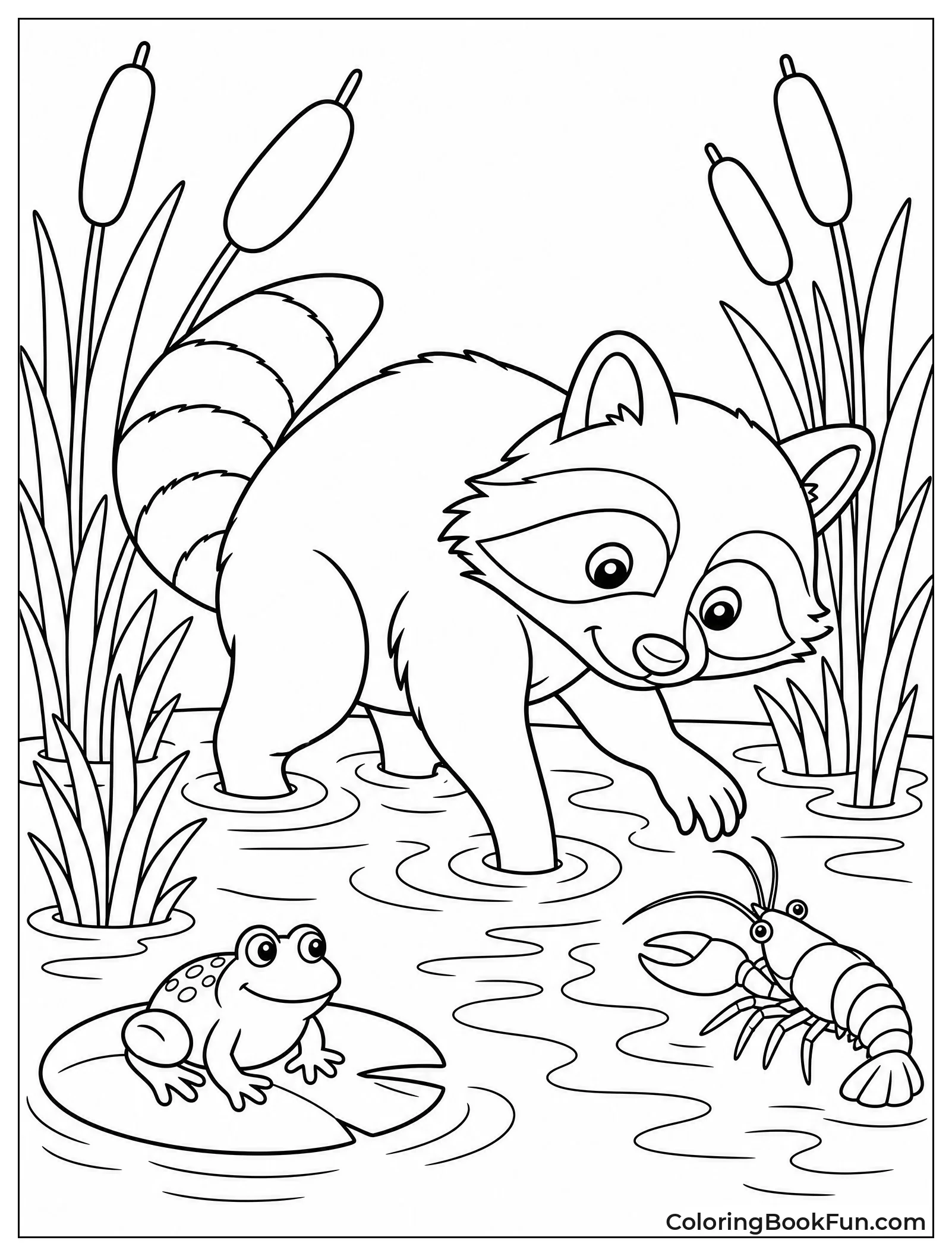 Raccoon Wading Through Marsh