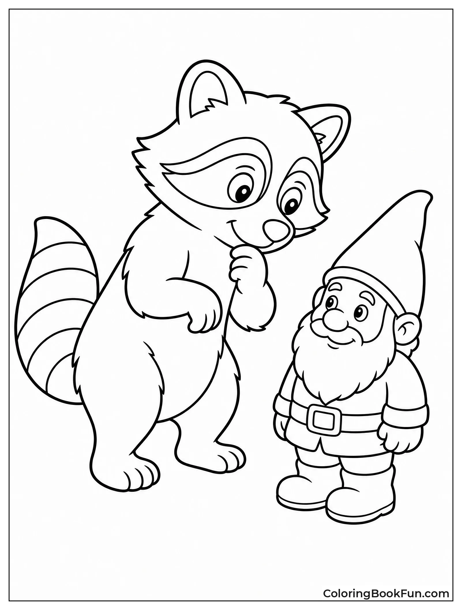 Raccoon Inspecting Garden Gnome