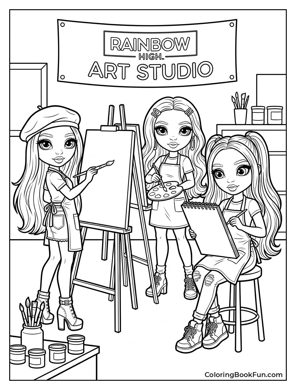 Friends Painting Together in Art Studio