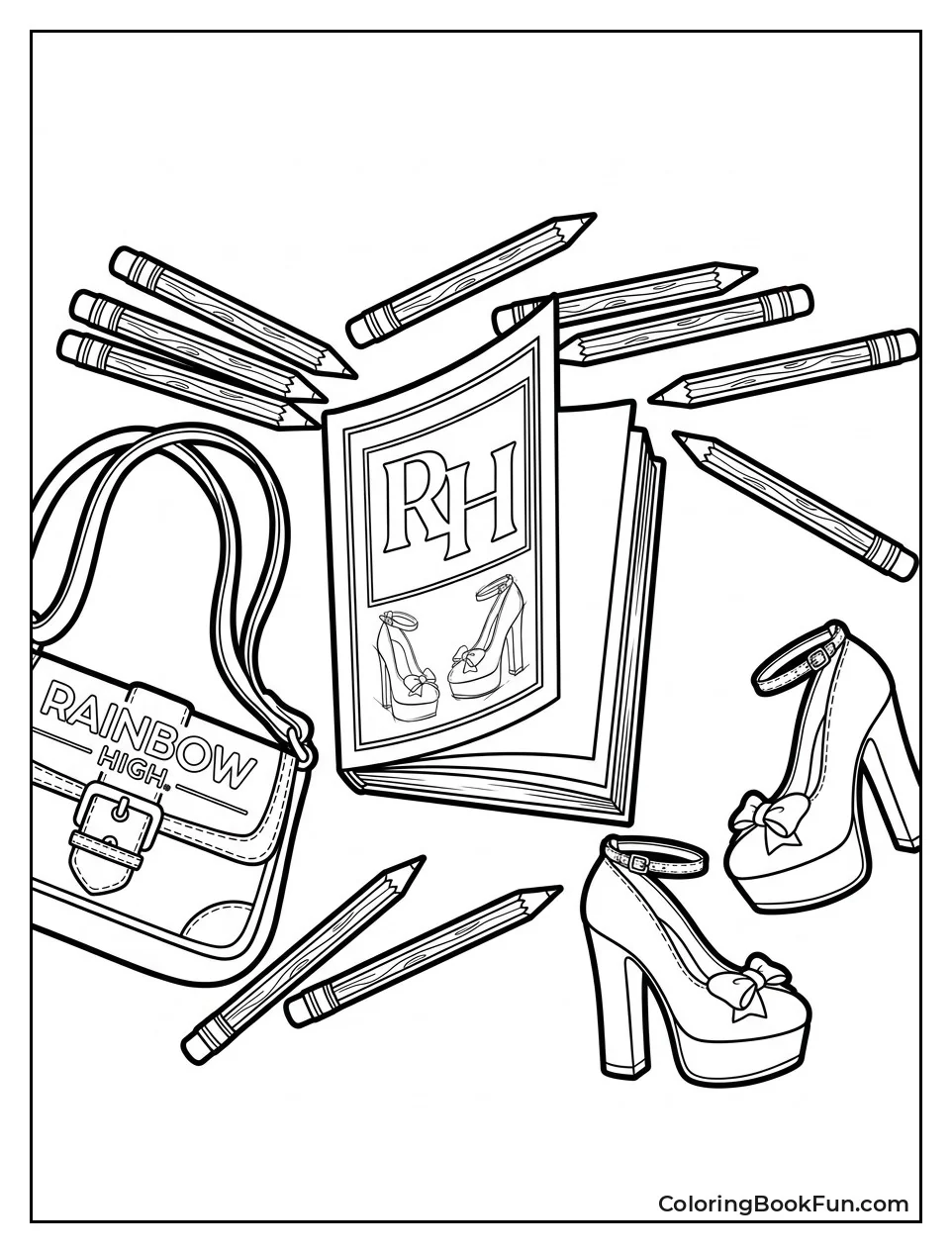 Sketchbook with Pencils and Handbag