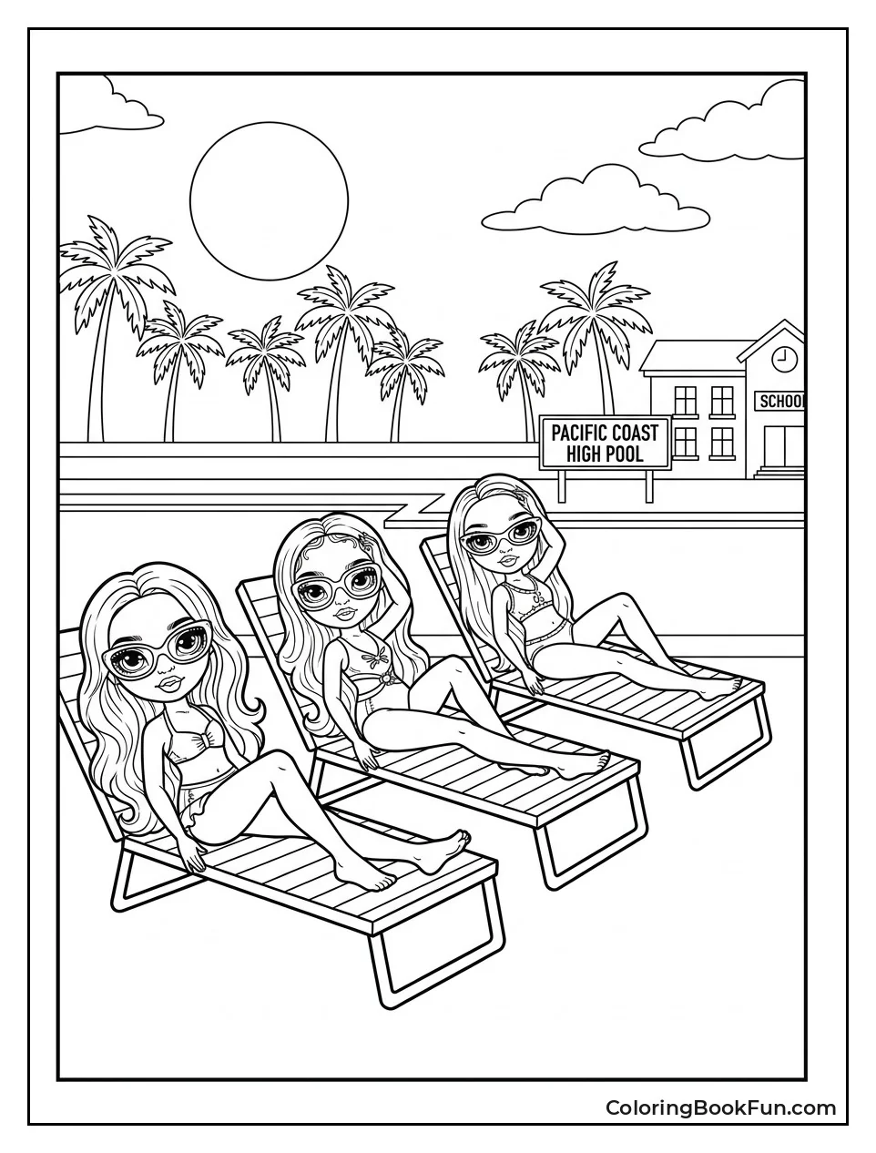 Friends Relaxing at Sunset Pool