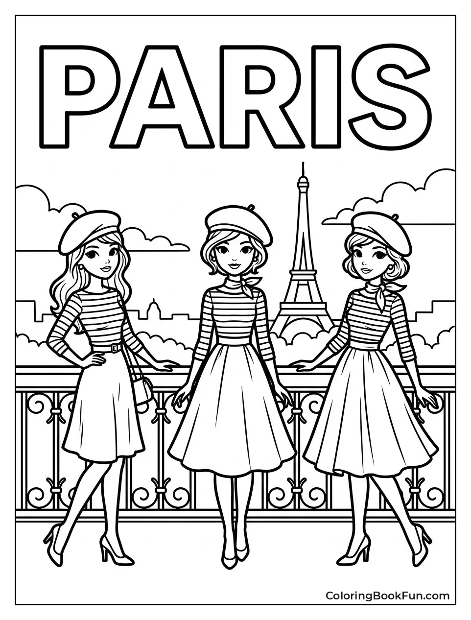 Friends Visiting Paris with Eiffel Tower