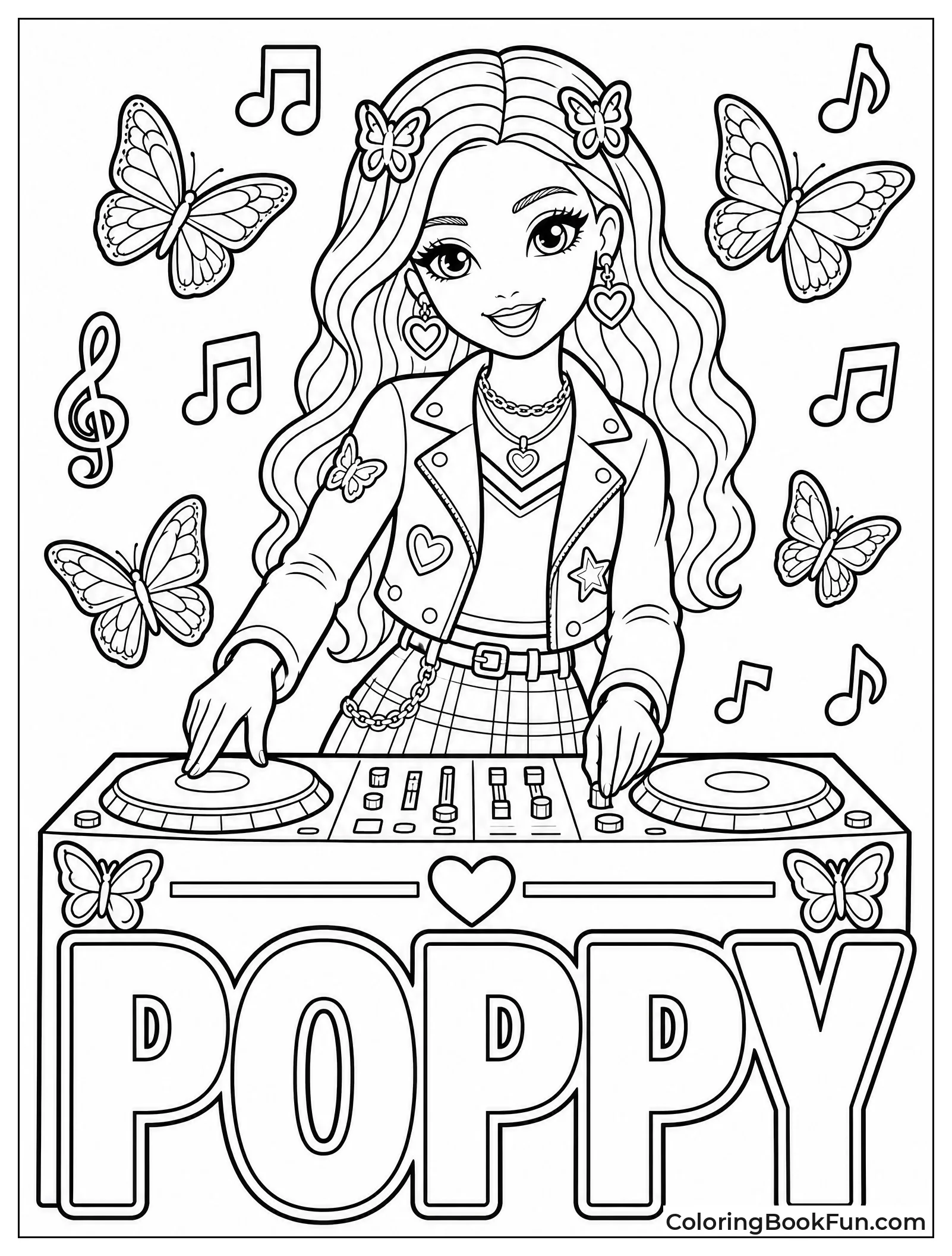 Poppy Djing with Butterflies Around Her