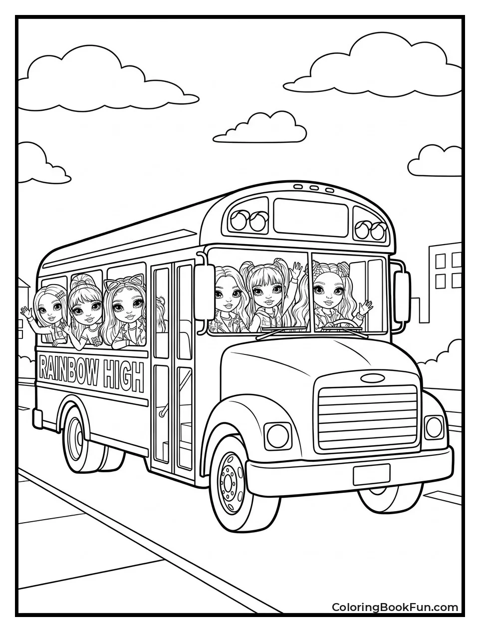 Students Riding Colorful School Bus