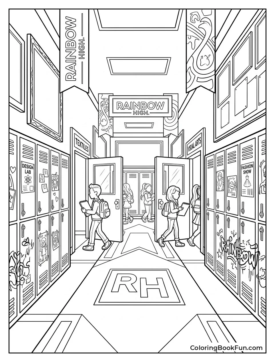 Colorful Hallway with Lockers