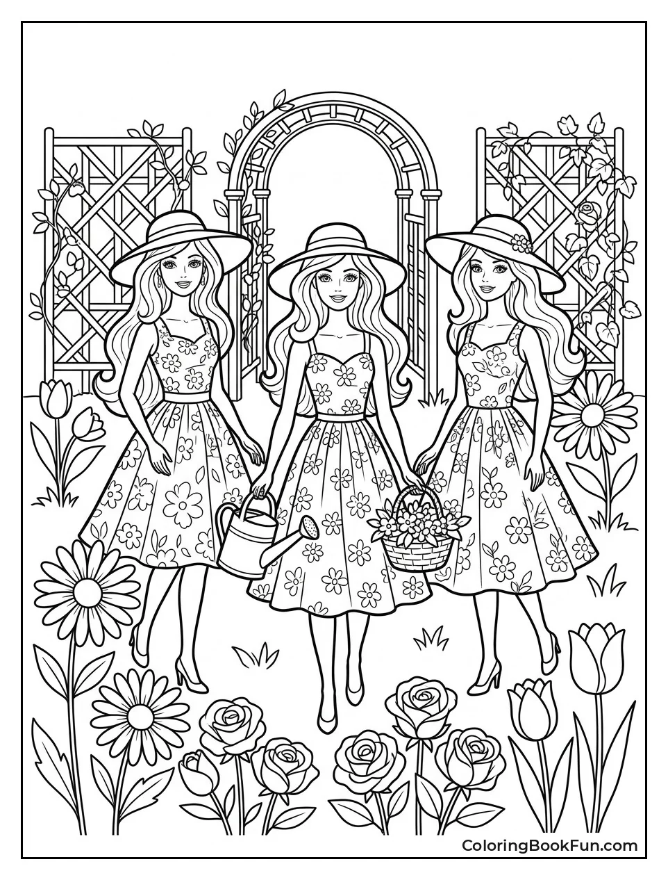 Girls in Garden with Flowers