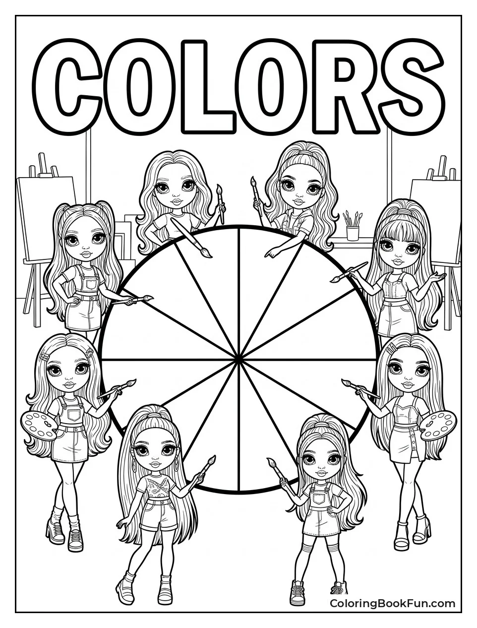 Characters Around Big Color Wheel