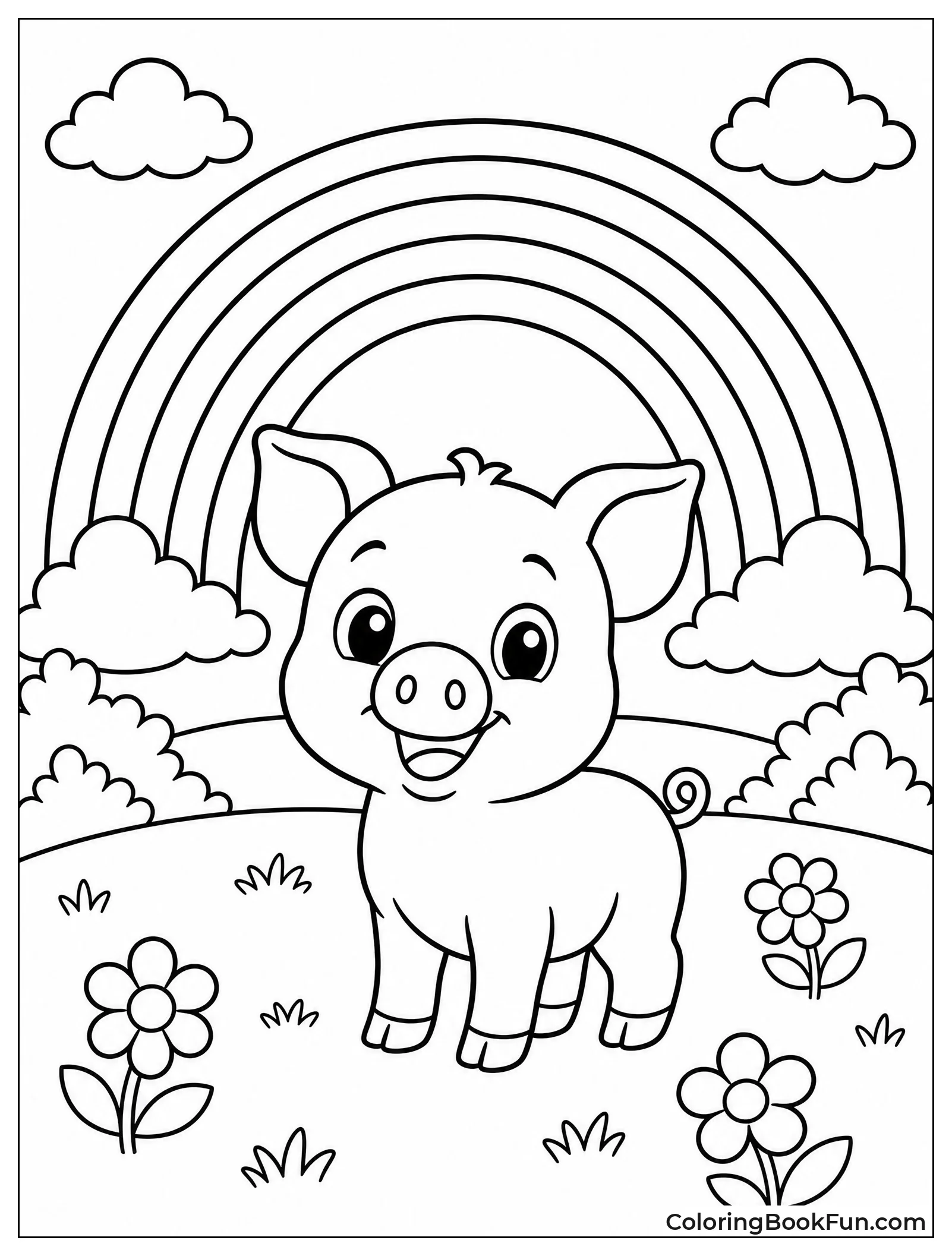 Piggy Under Colorful Rainbow