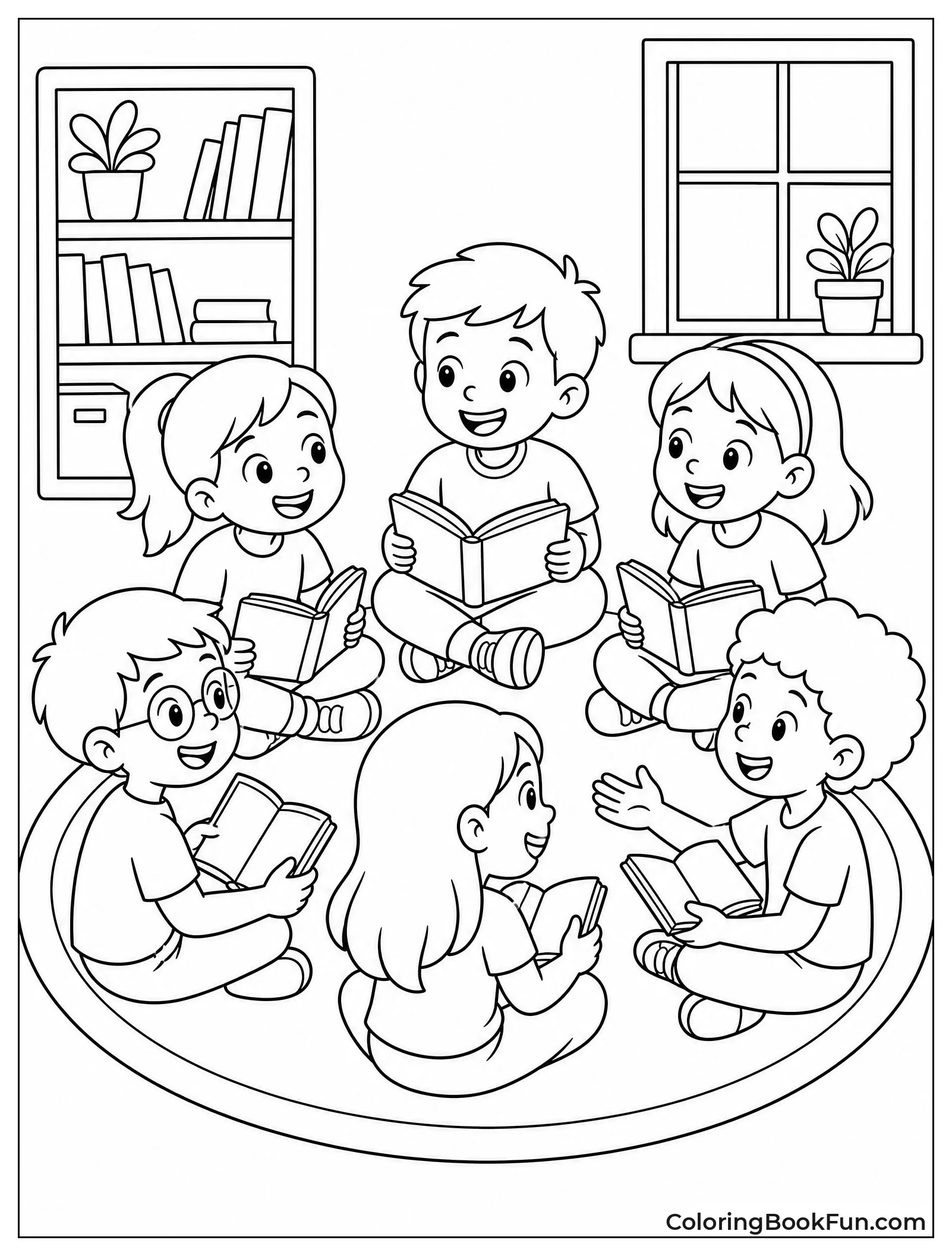 Kids Reading Books in a Circle