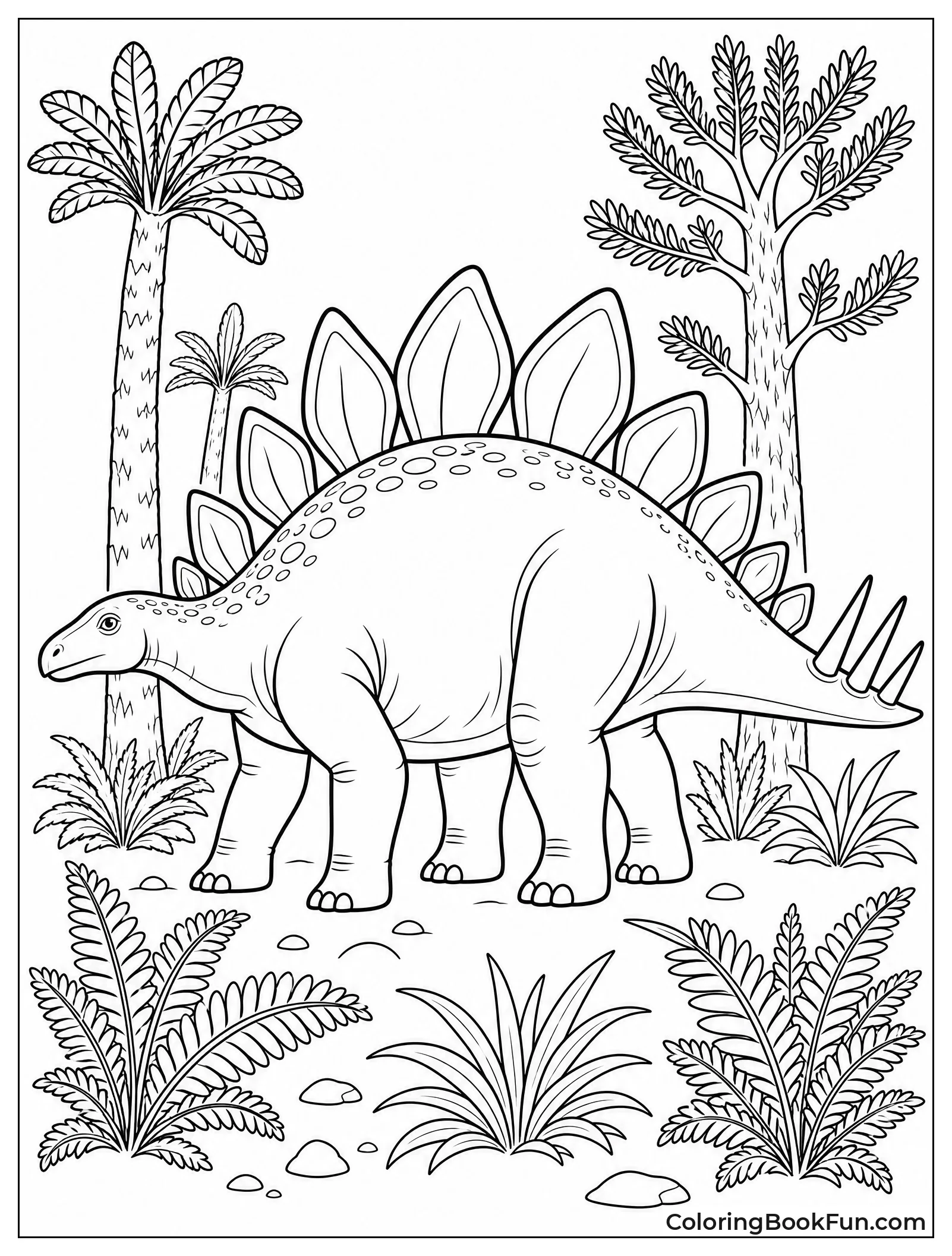 Realistic Stegosaurus in Lush Forest