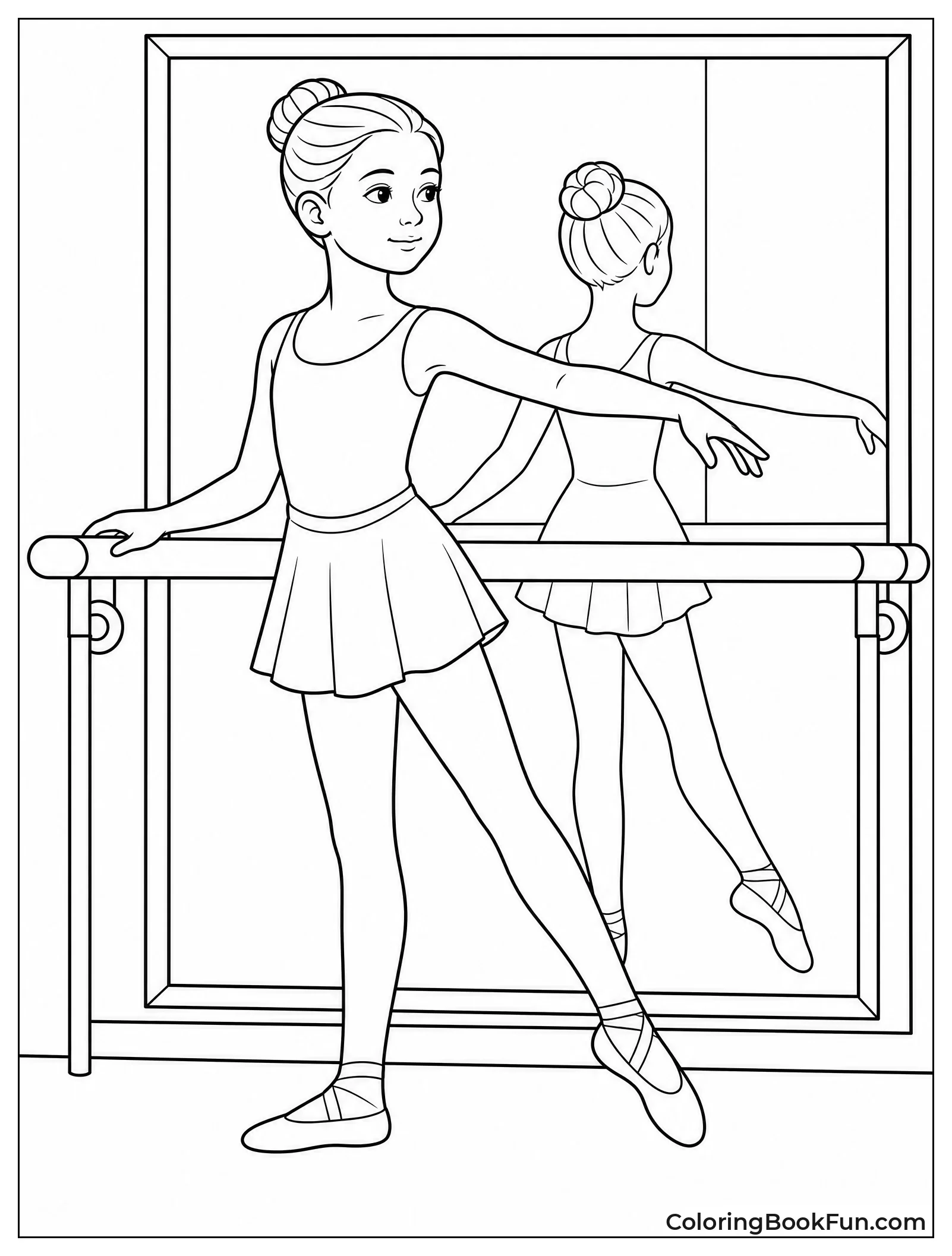 Girl Practicing Ballet at Barre