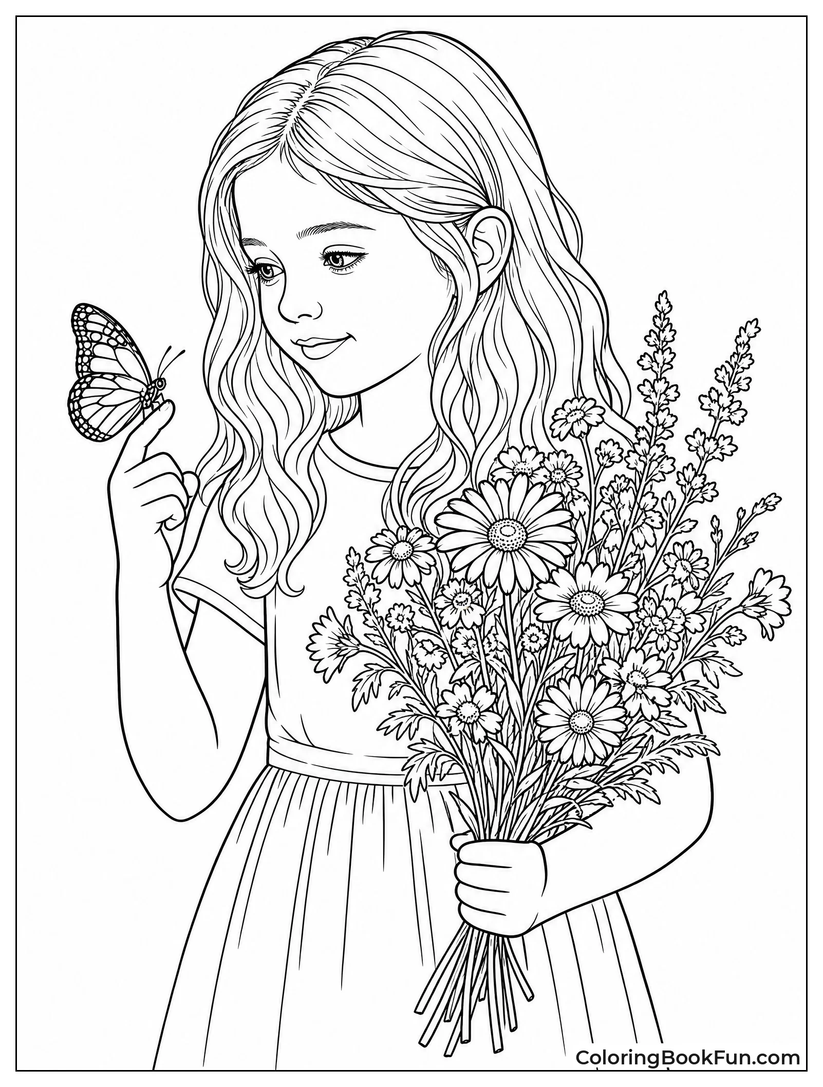 Girl Holding Bouquet of Flowers
