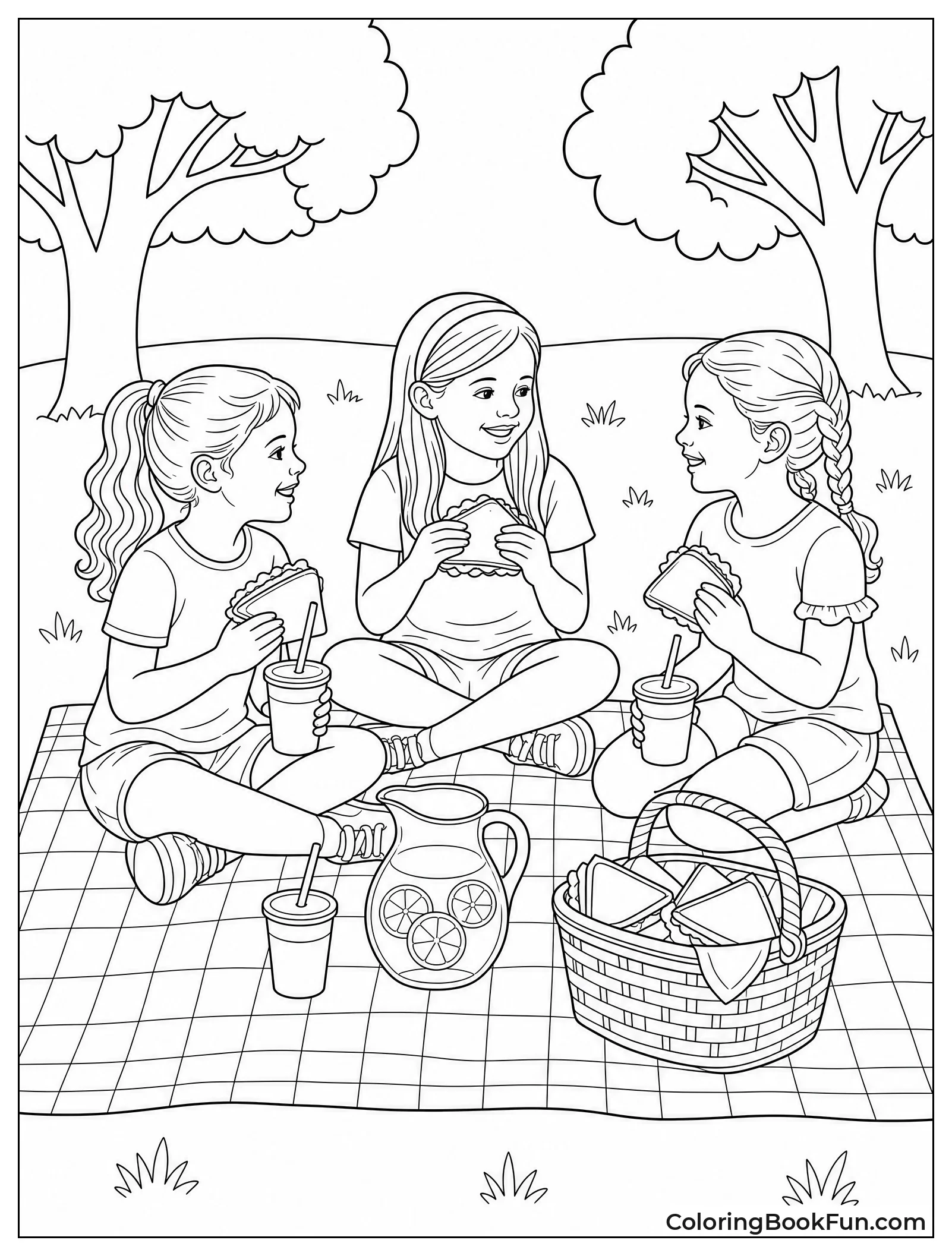 Three Girls Having Picnic