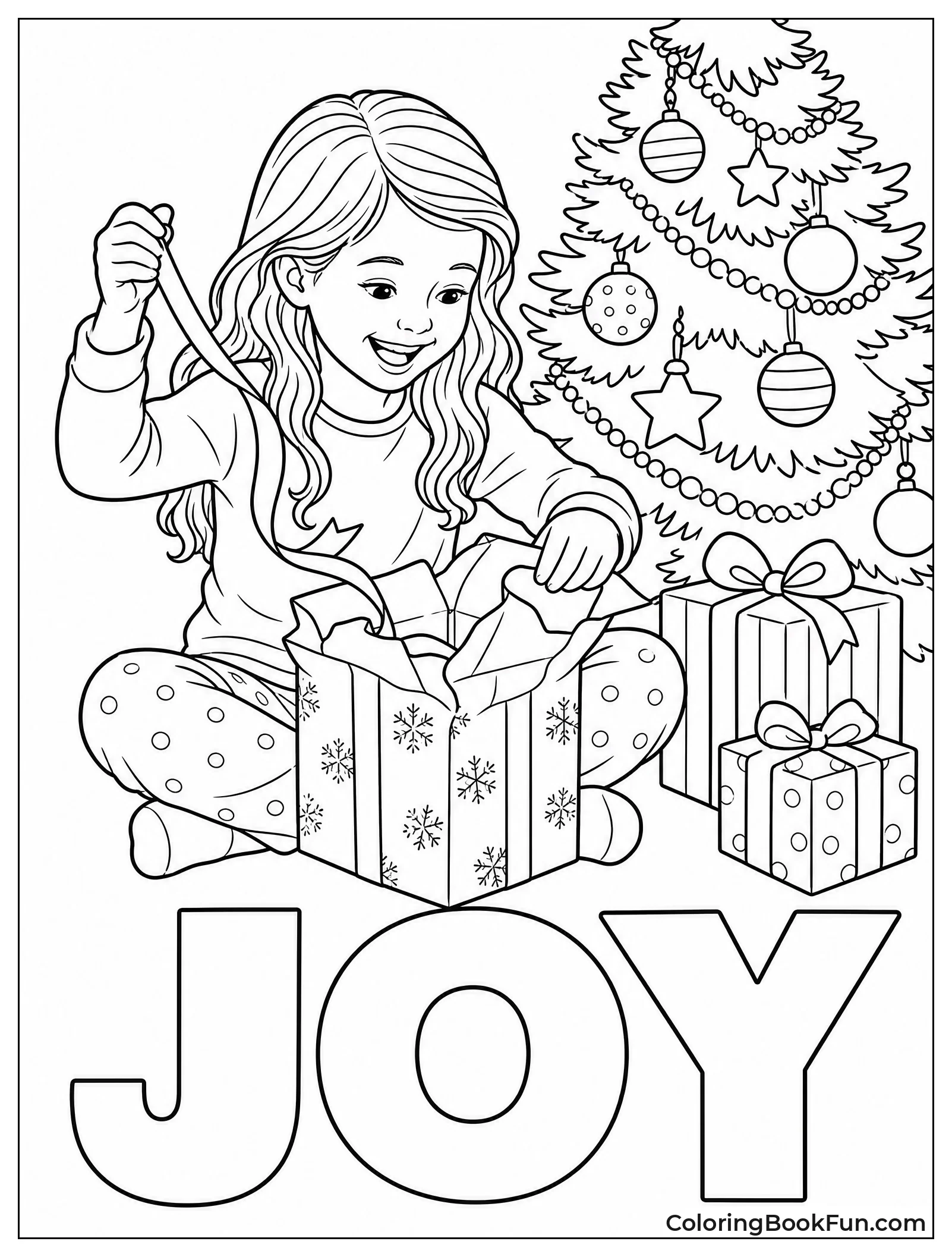 Girl Unwrapping Christmas Gift
