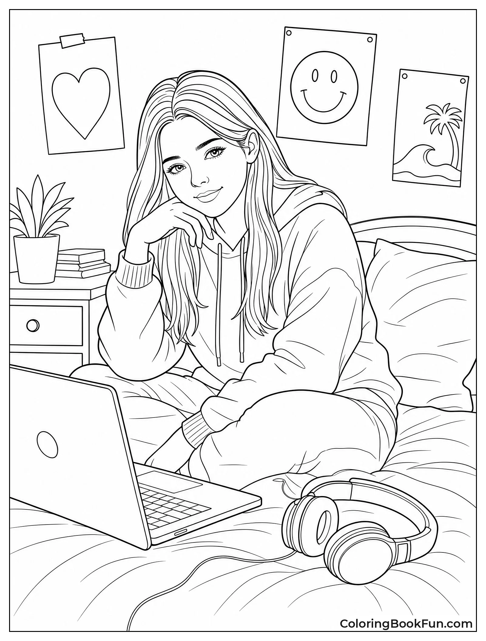 Girl with Laptop in Bedroom