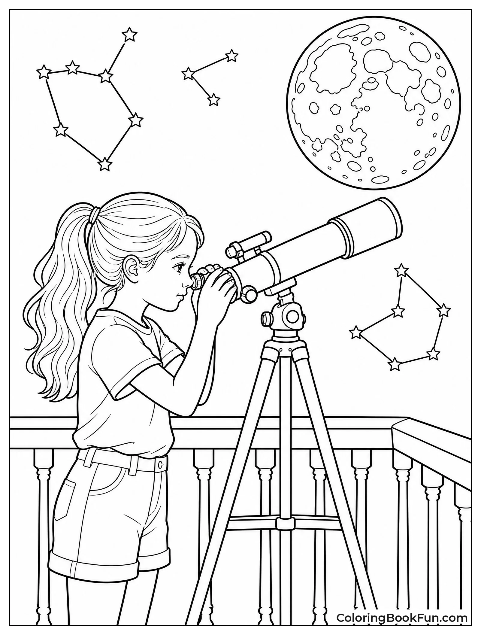 Girl Using Telescope at Night
