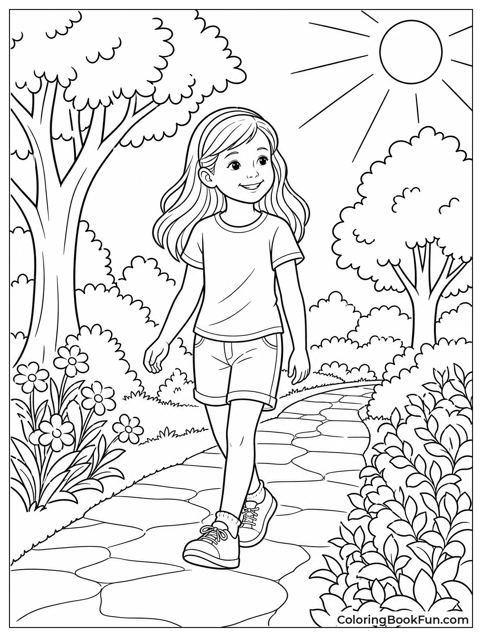 Girl Walking on Garden Path