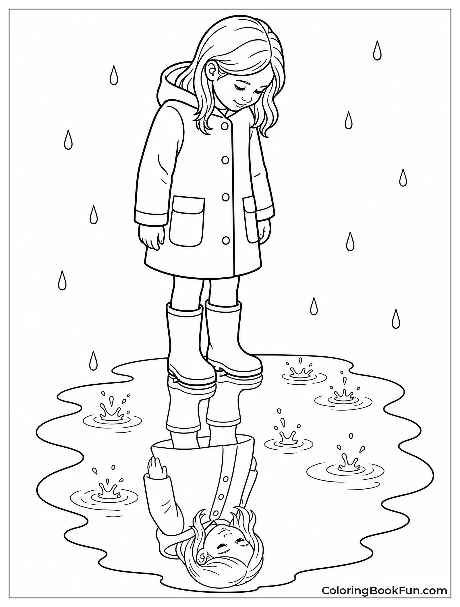 Girl Looking at Rain Puddle