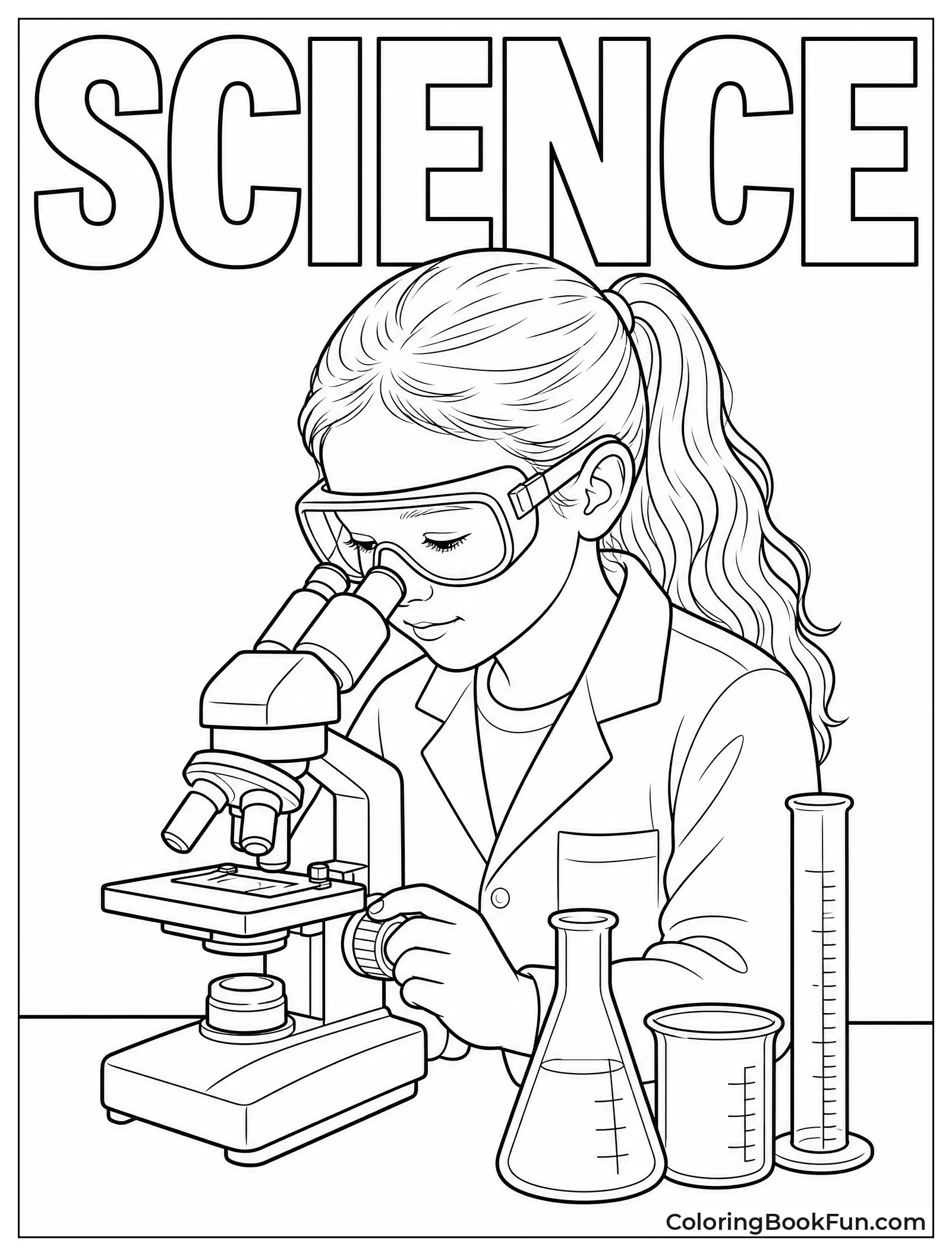 Girl Using Microscope in Lab