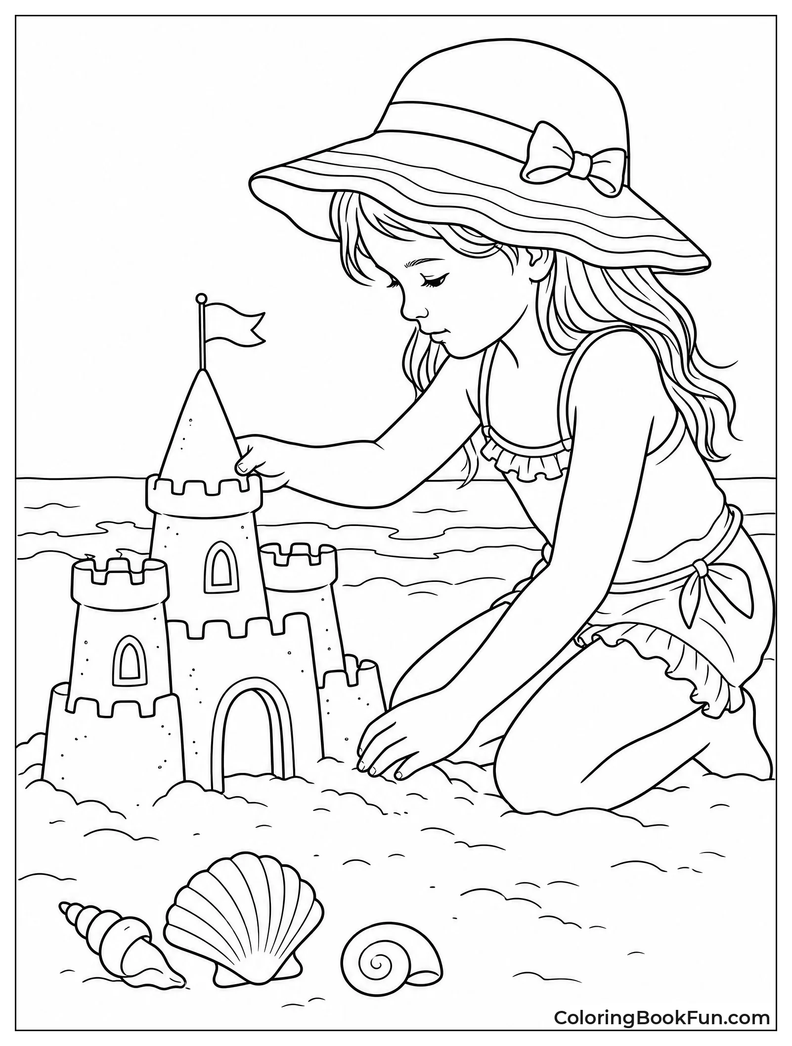 Girl Building Sandcastle at Beach