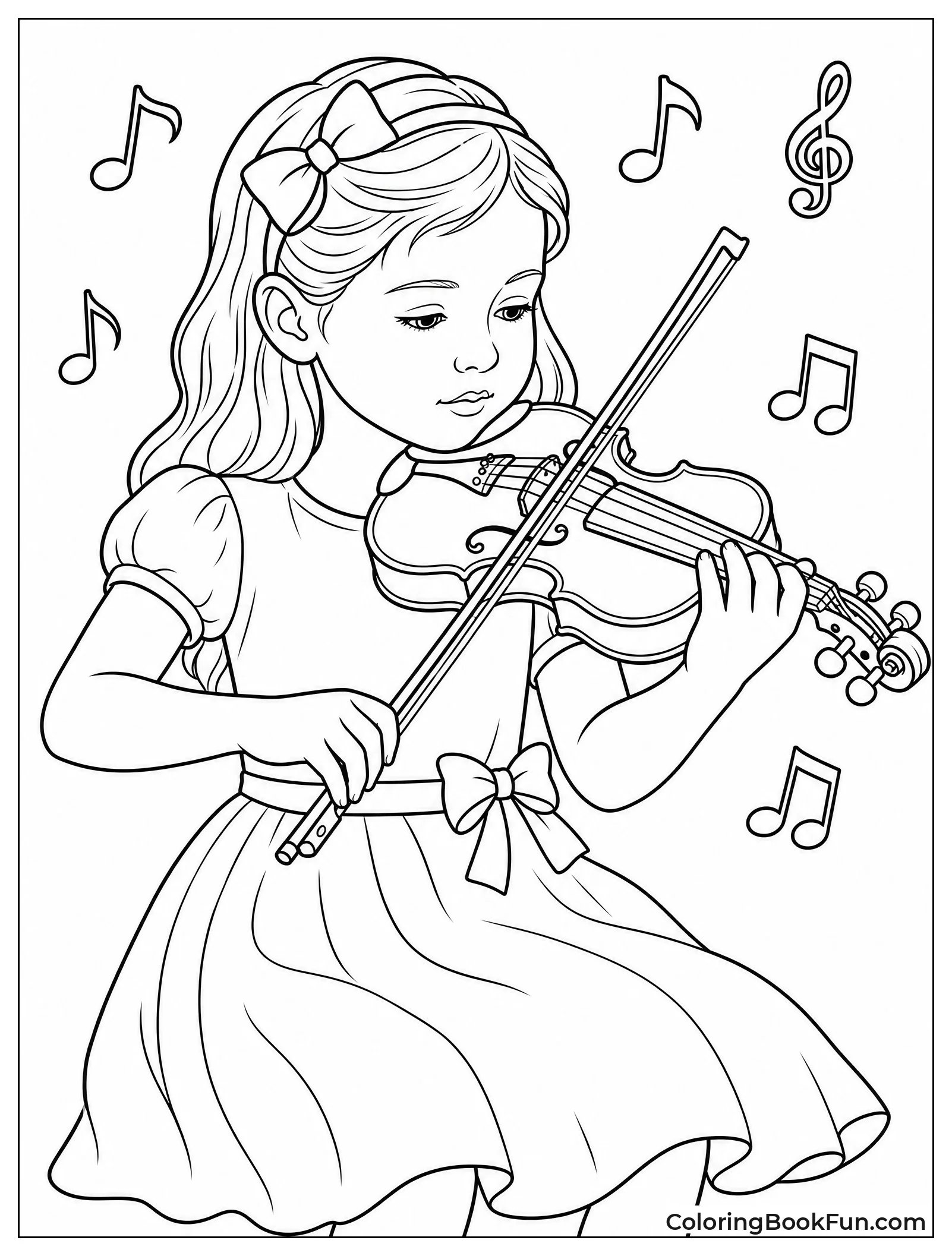 Girl Playing Violin with Focus