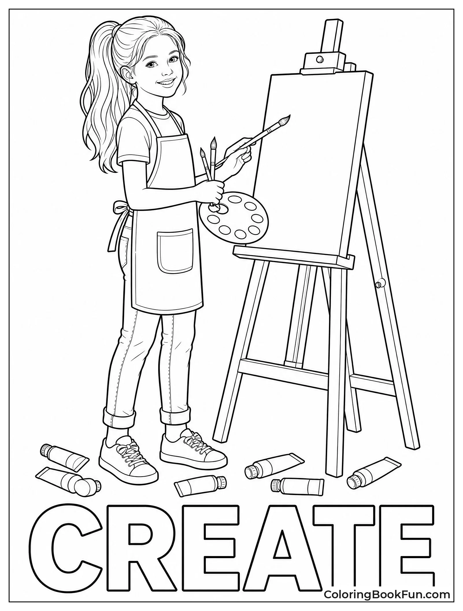 Girl Painting at Easel