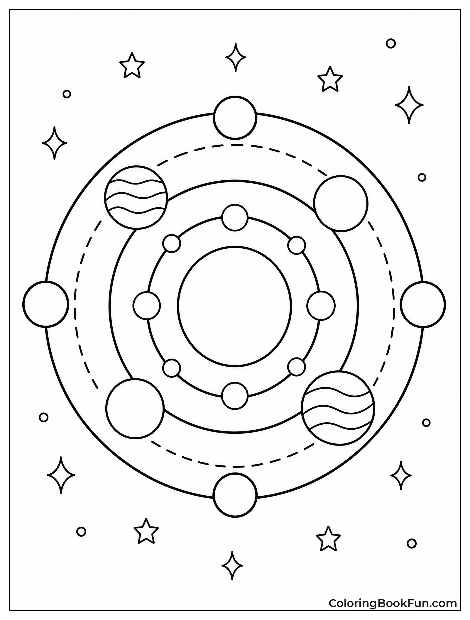 Planets Orbiting in Starry Sky