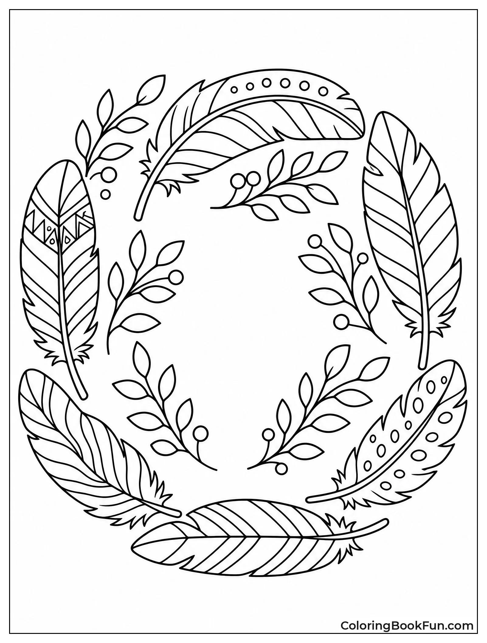 Feathers Arranged in Mandala Circle