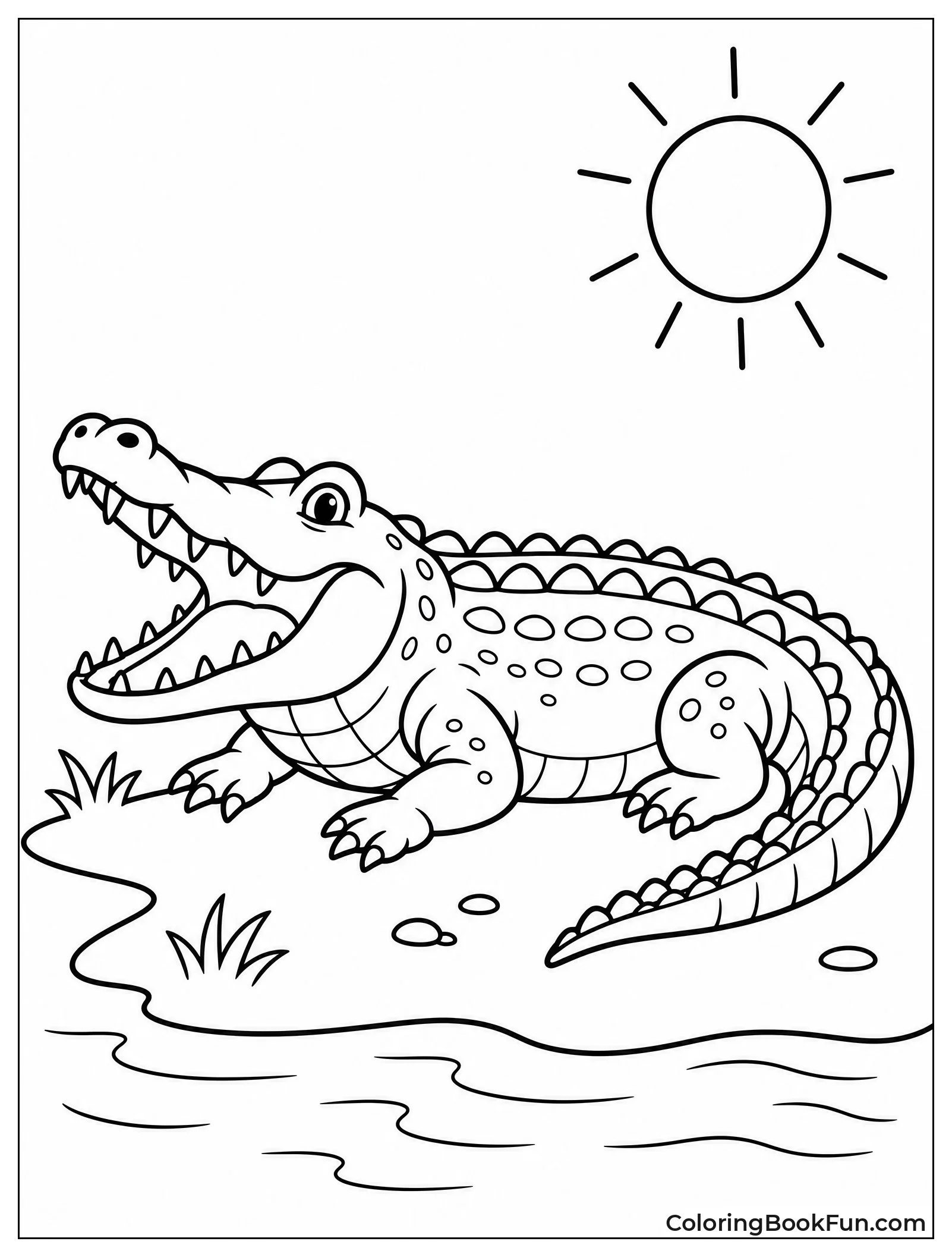 Crocodile Basks On Riverbank