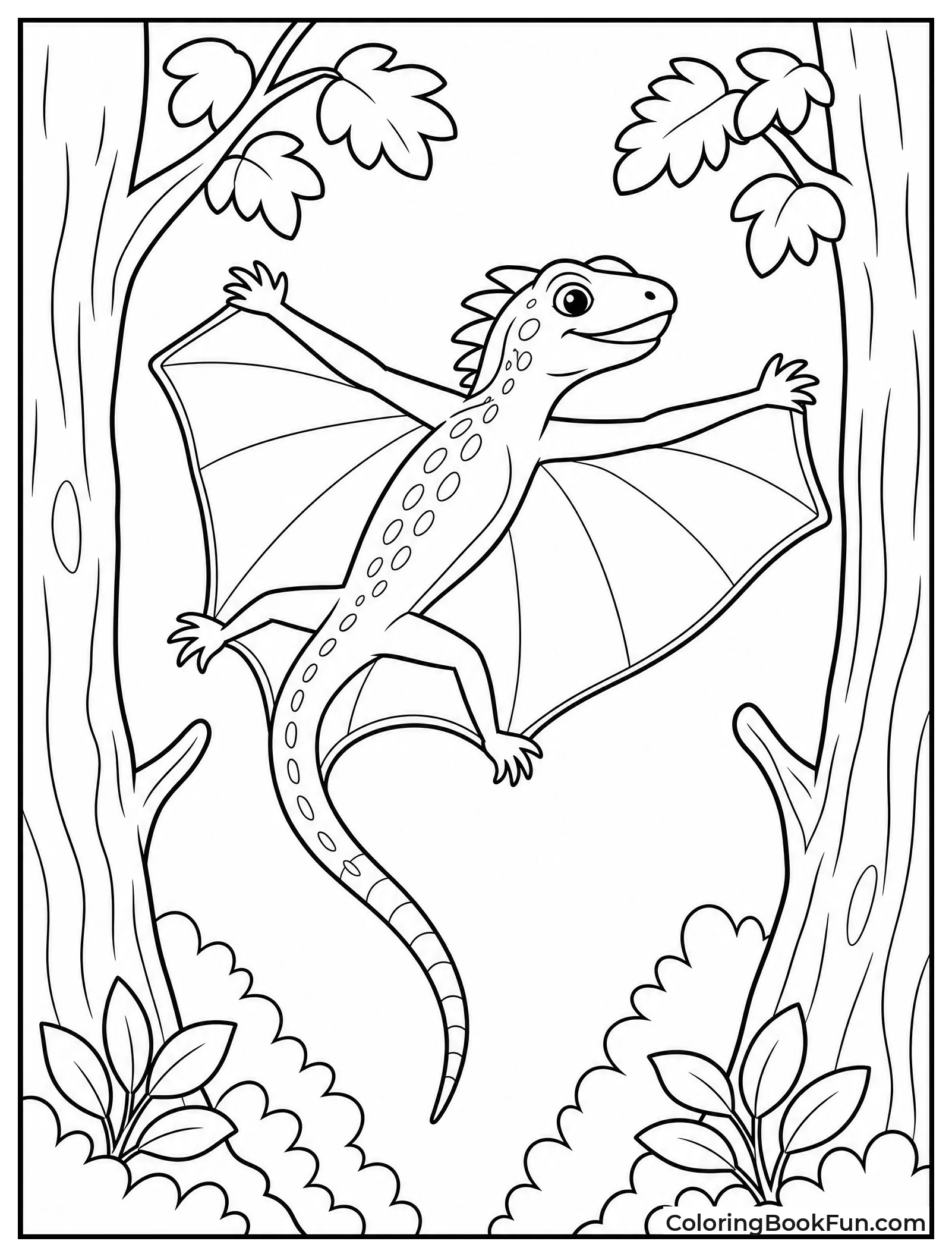 Flying Lizard Glides Between Trees